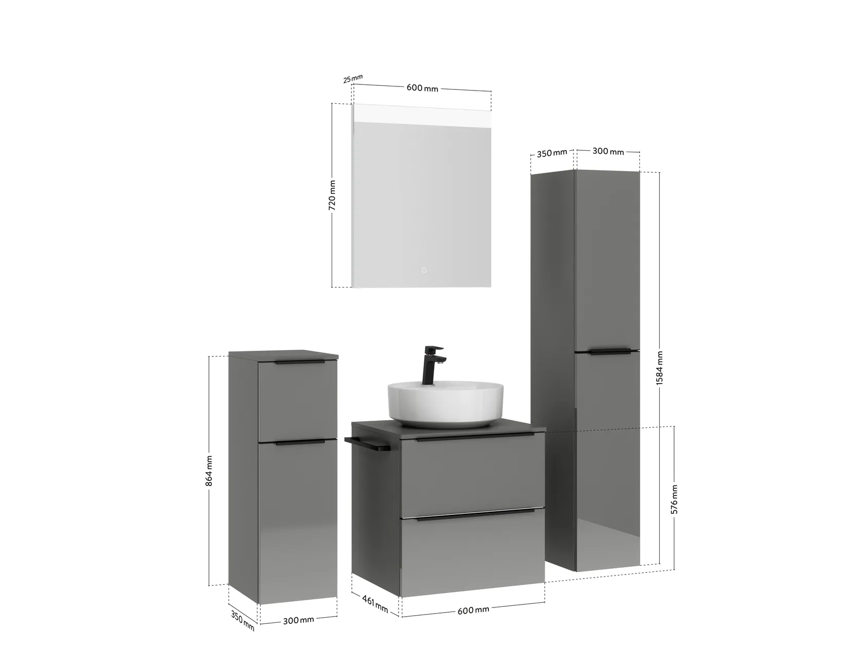 Atlas Ensemble sous vasque avec miroir et colonnes 2
