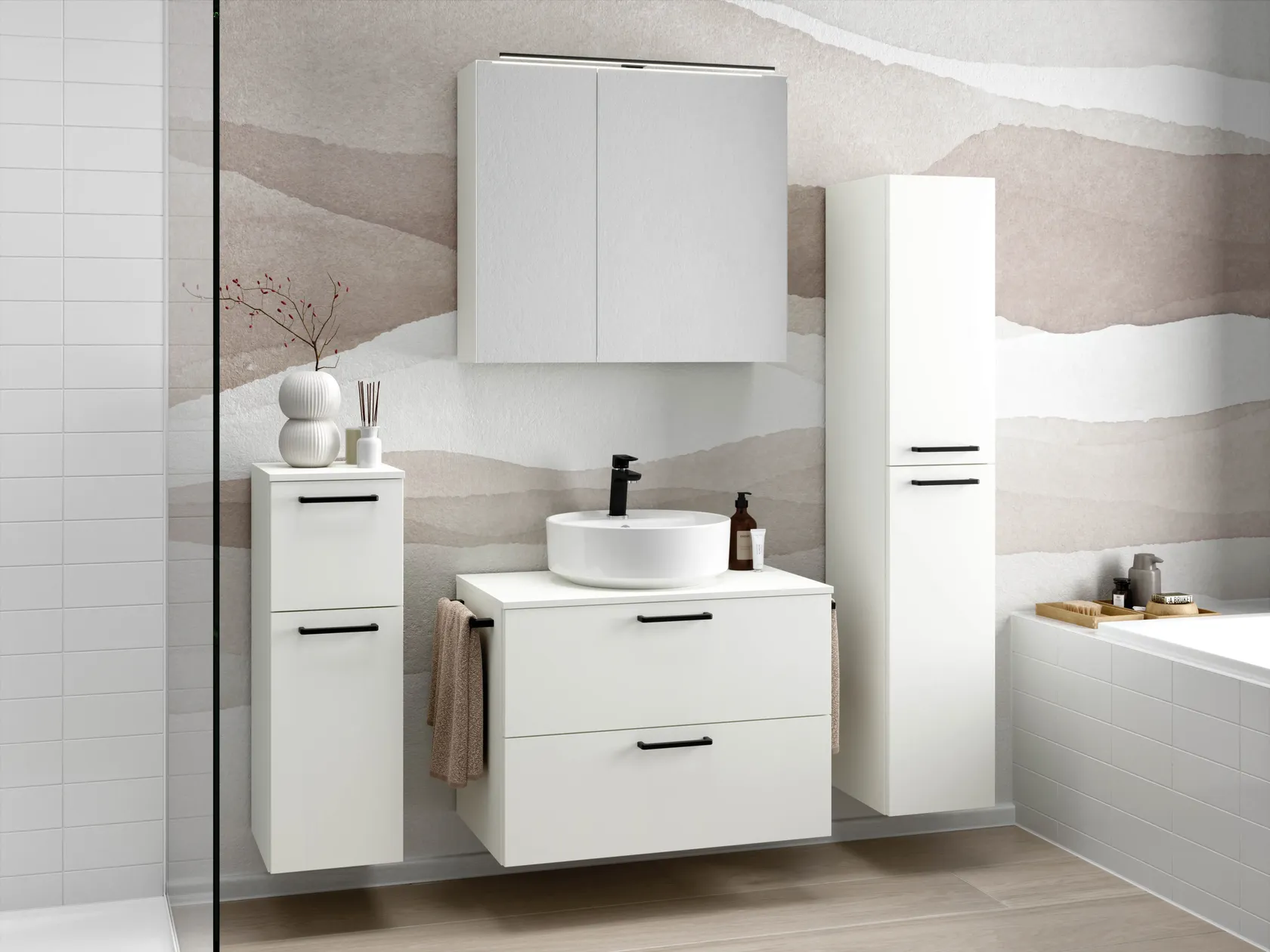 Atlas Ensemble sous vasque avec miroir et colonnes 0