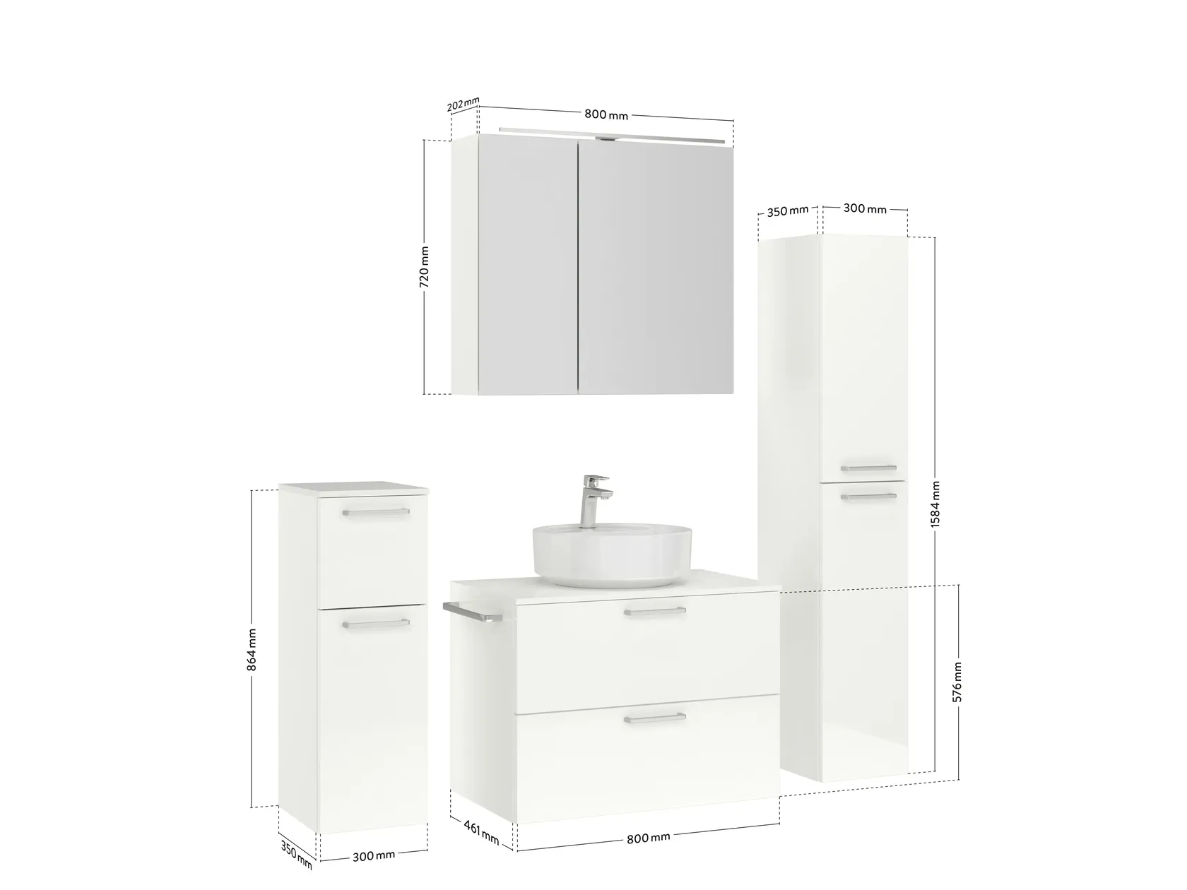 Atlas Ensemble sous vasque avec miroir et colonnes 2