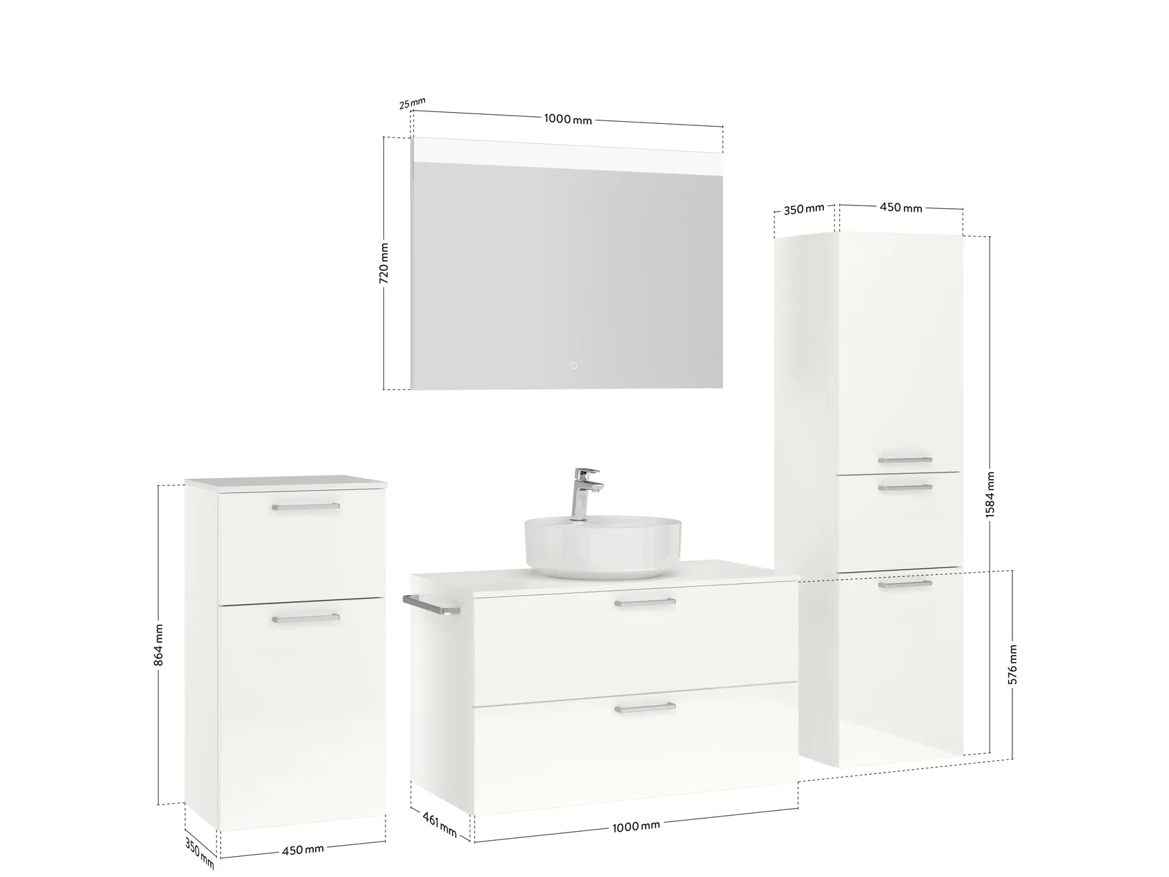 Atlas Ensemble sous vasque avec miroir et colonnes 2