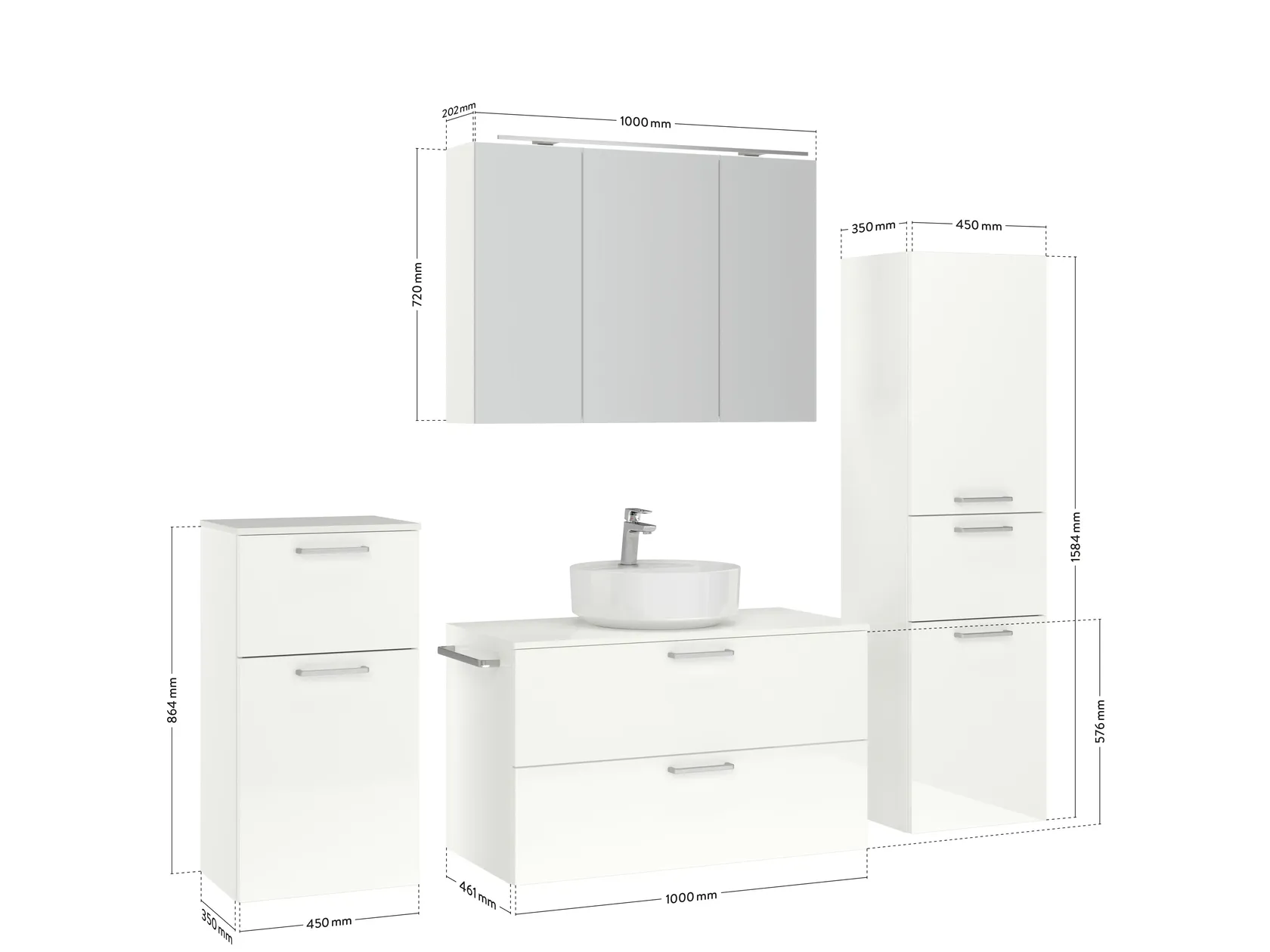 Atlas Ensemble sous vasque avec miroir et colonnes 2