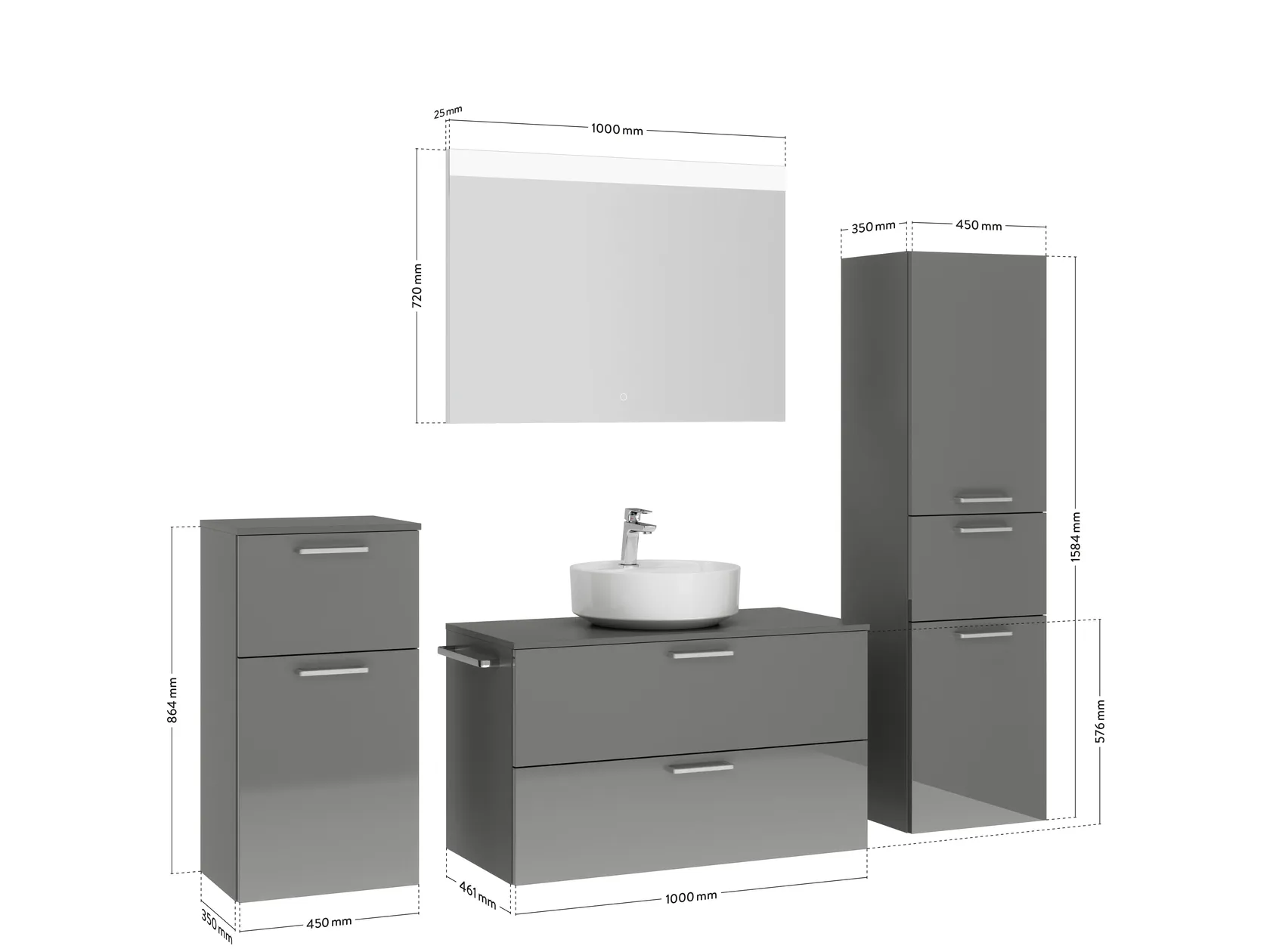 Atlas Ensemble sous vasque avec miroir et colonnes 6
