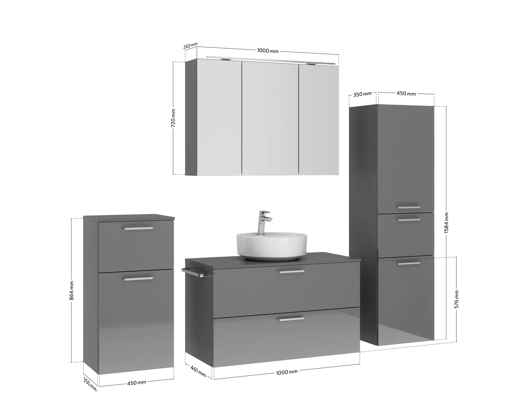 Atlas Ensemble sous vasque avec miroir et colonnes 2