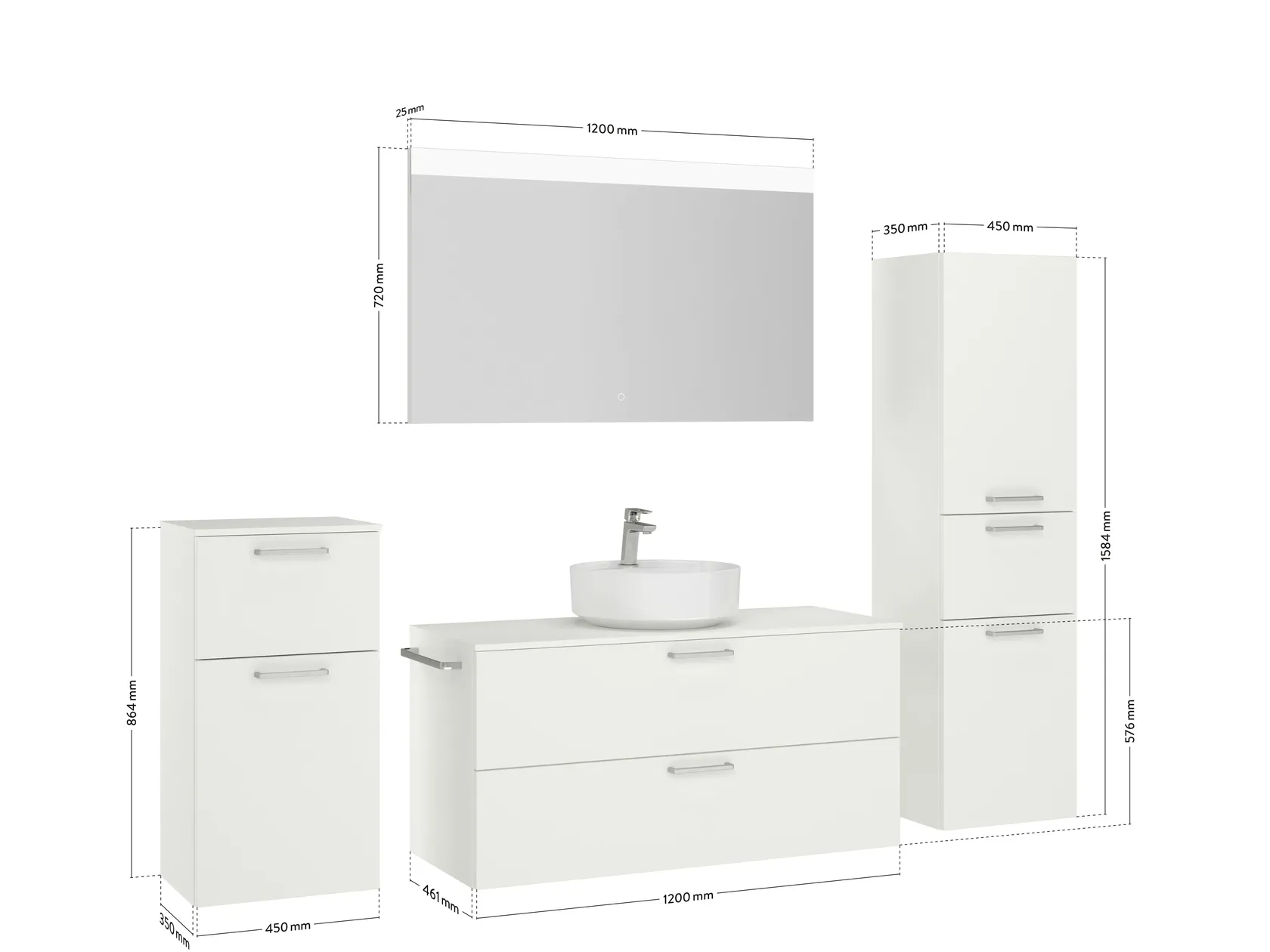 Atlas Ensemble sous vasque avec miroir et colonnes 2