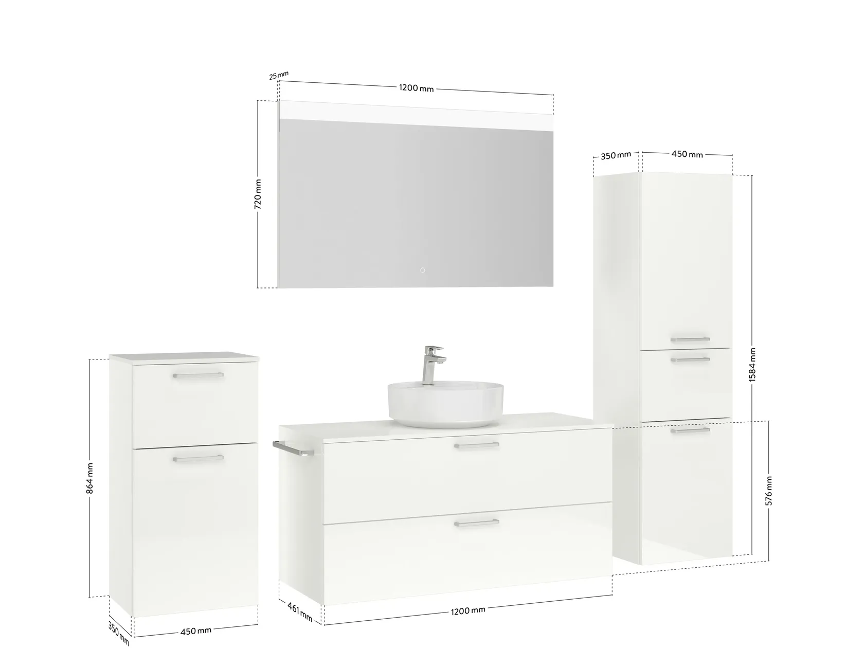 Atlas Ensemble sous vasque avec miroir et colonnes 2