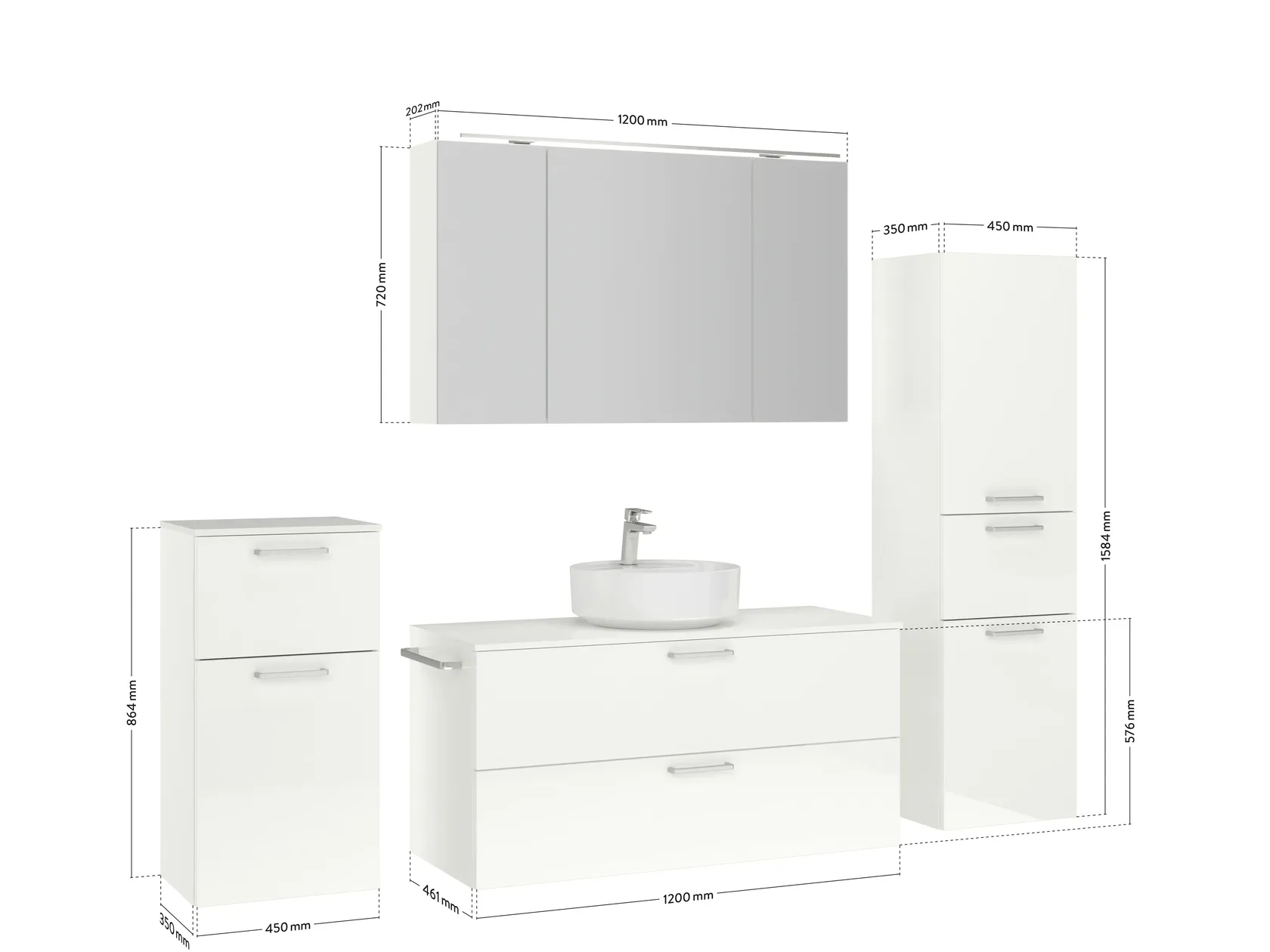 Atlas Ensemble sous vasque avec miroir et colonnes 2