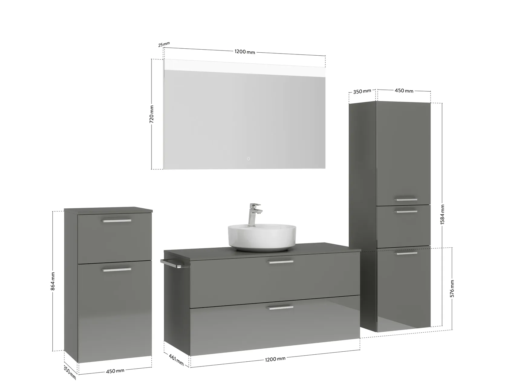 Atlas Ensemble sous vasque avec miroir et colonnes 2