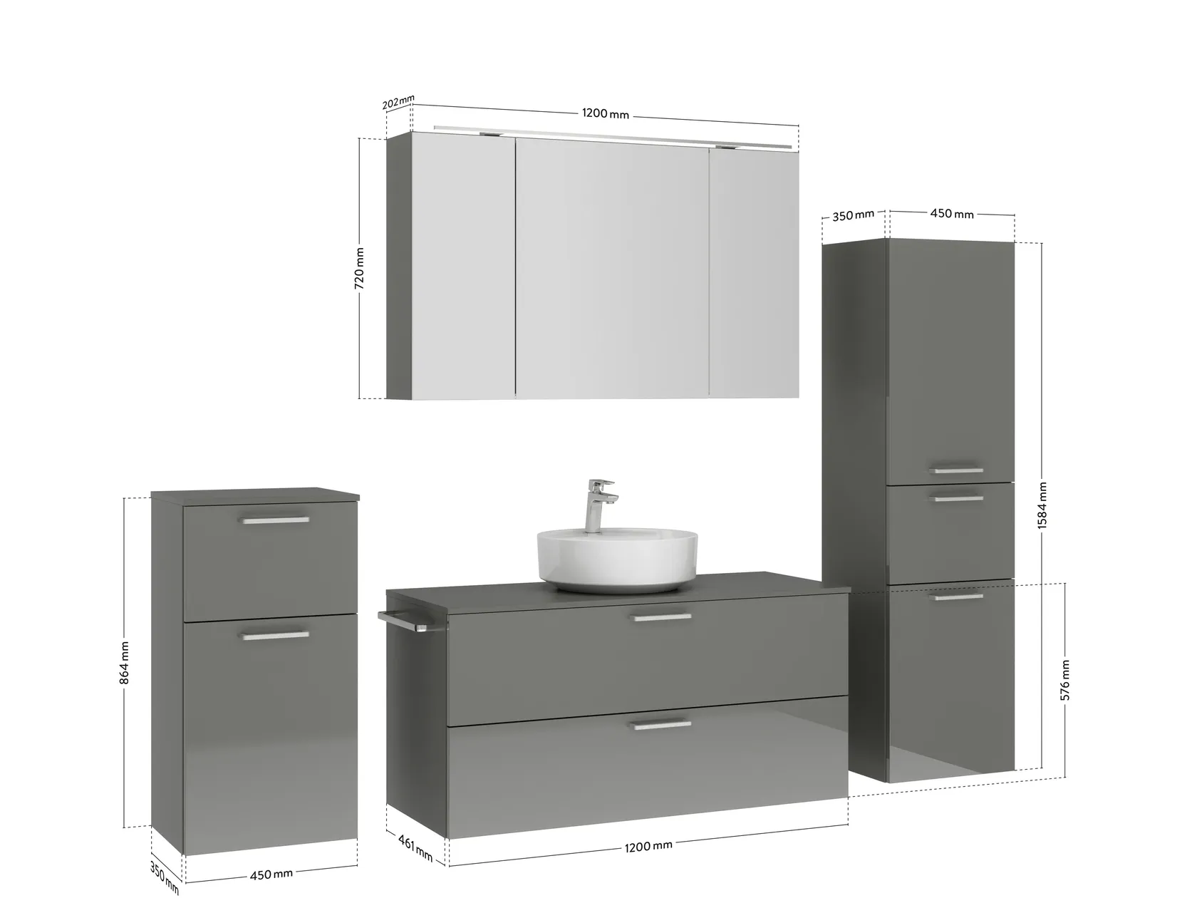 Atlas Ensemble sous vasque avec miroir et colonnes 2