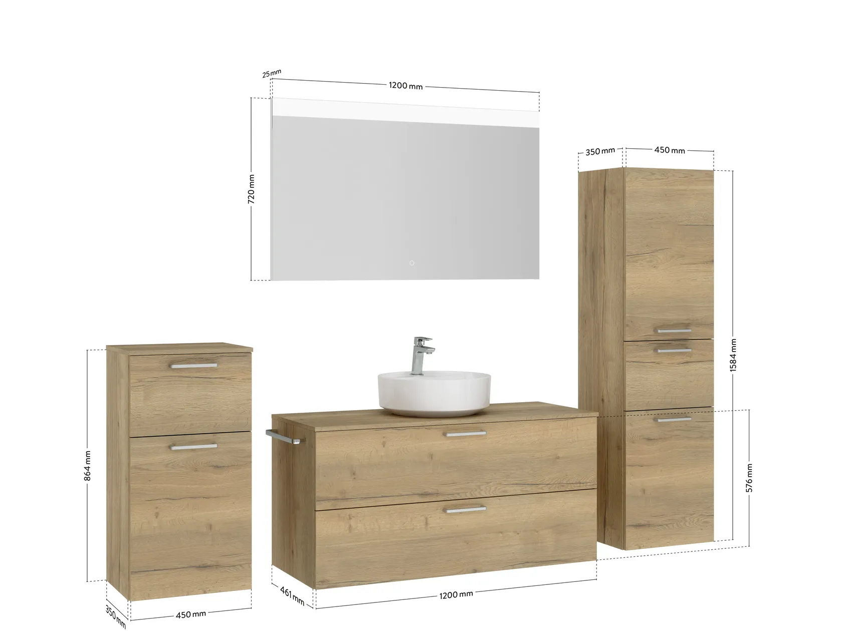 Atlas Ensemble sous vasque avec miroir et colonnes 2