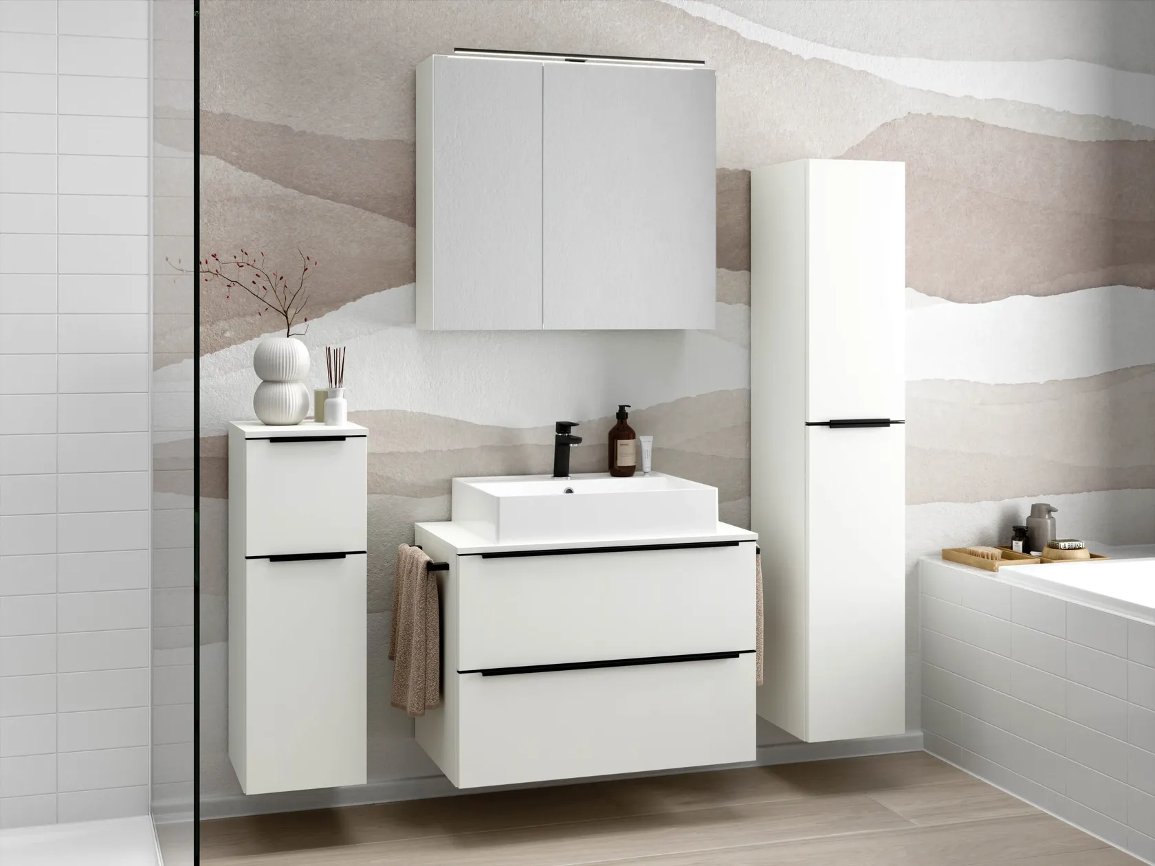 Atlas Ensemble sous vasque avec miroir et colonnes 0