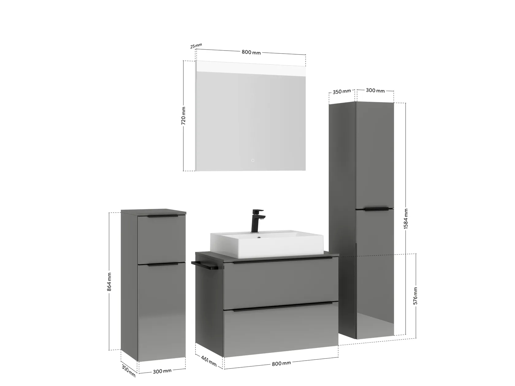 Atlas Ensemble sous vasque avec miroir et colonnes 4