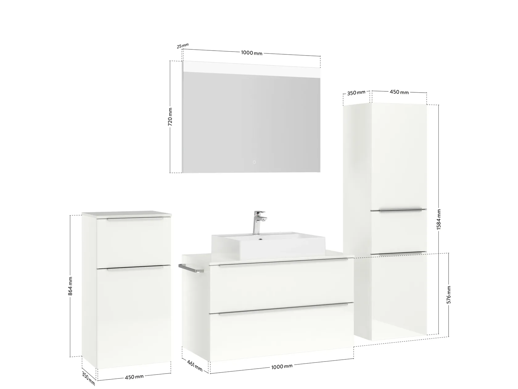 Atlas Ensemble sous vasque avec miroir et colonnes 4