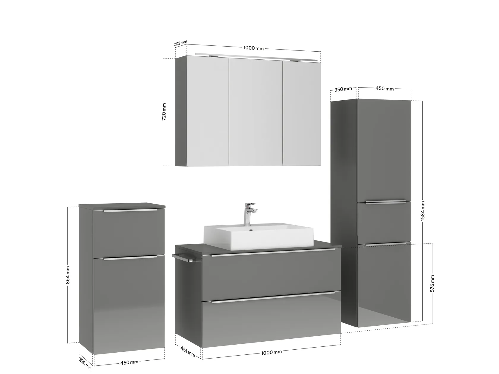 Atlas Ensemble sous vasque avec miroir et colonnes 4