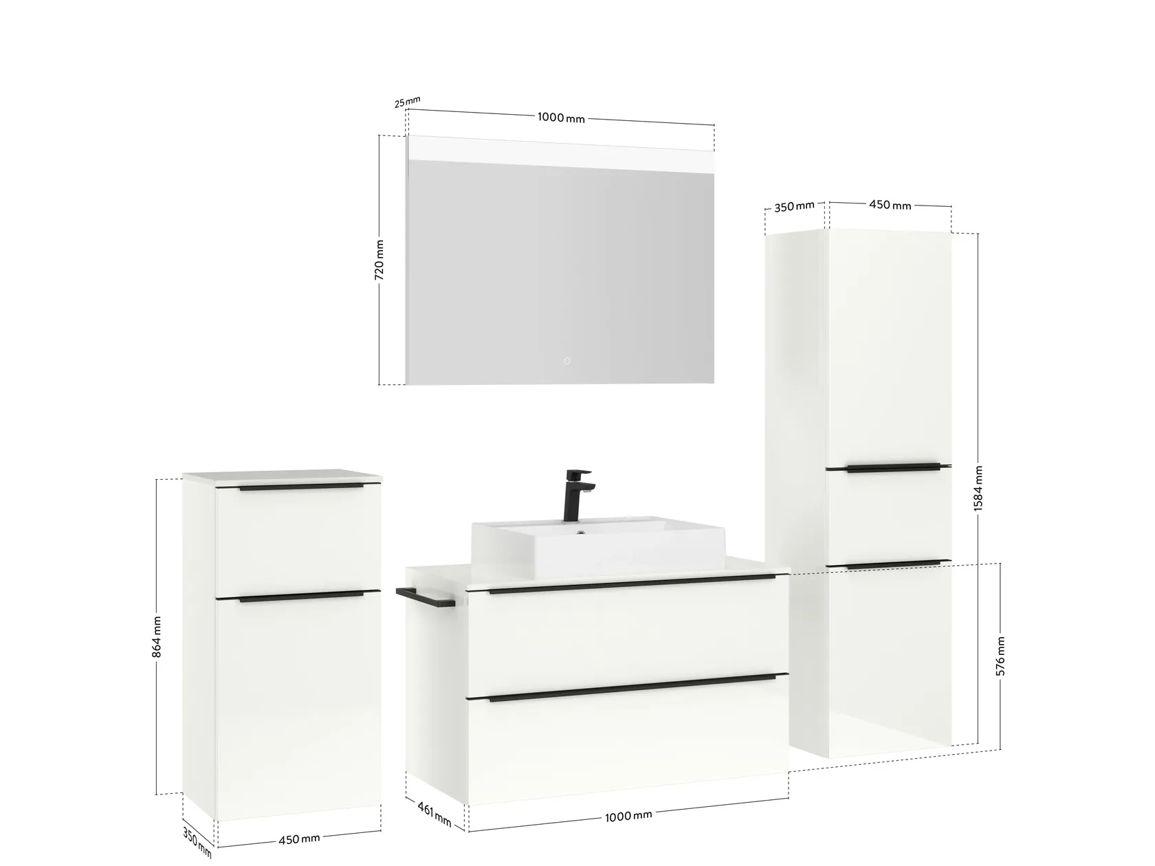 Atlas Ensemble sous vasque avec miroir et colonnes 4