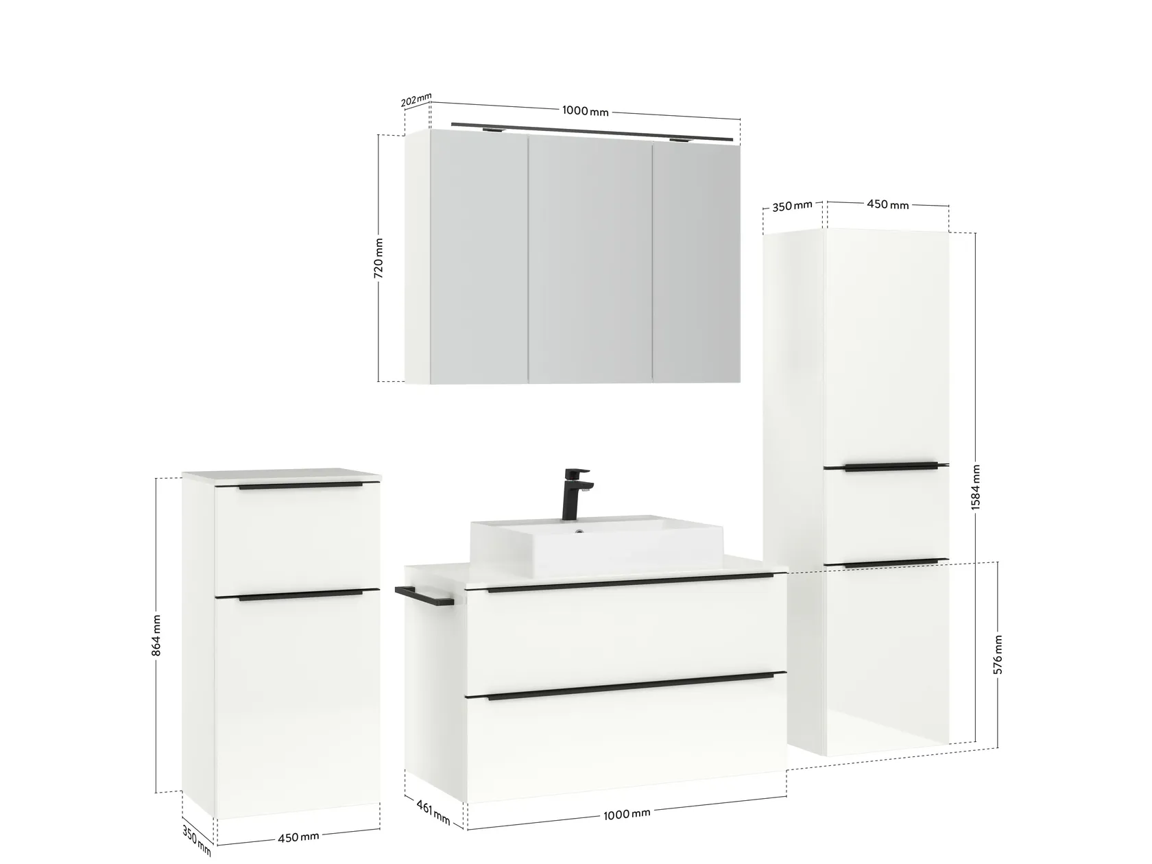 Atlas Ensemble sous vasque avec miroir et colonnes 4