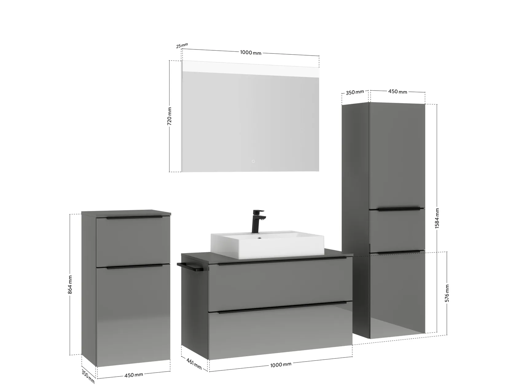 Atlas Ensemble sous vasque avec miroir et colonnes 4