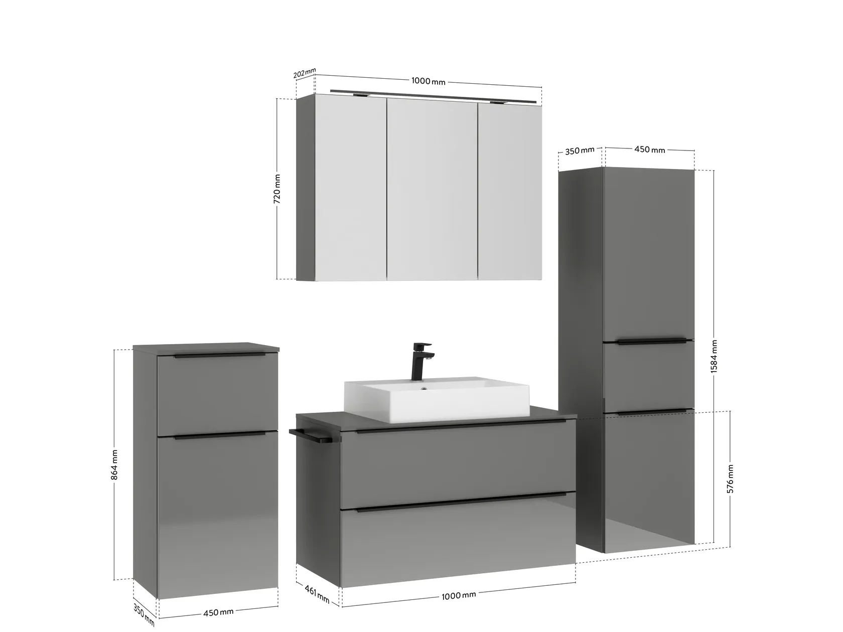 Atlas Ensemble sous vasque avec miroir et colonnes 4