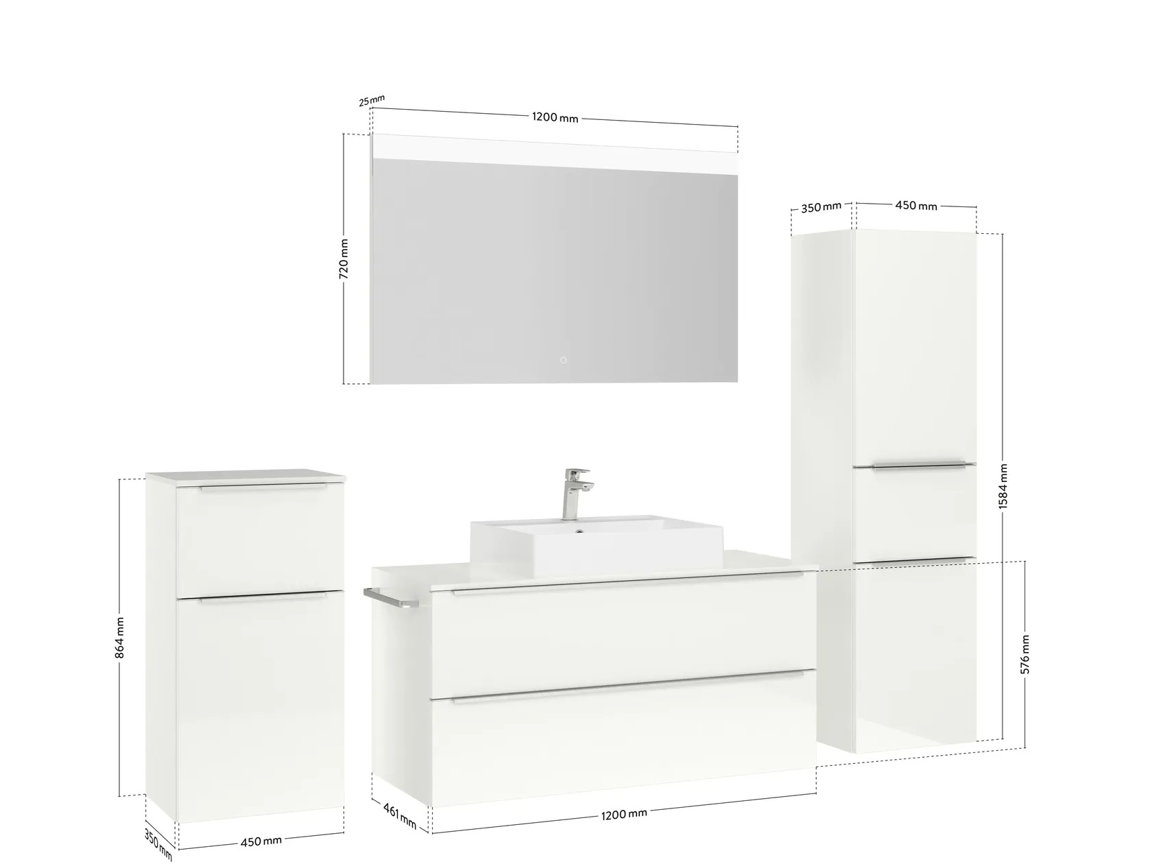 Atlas Ensemble sous vasque avec miroir et colonnes 4