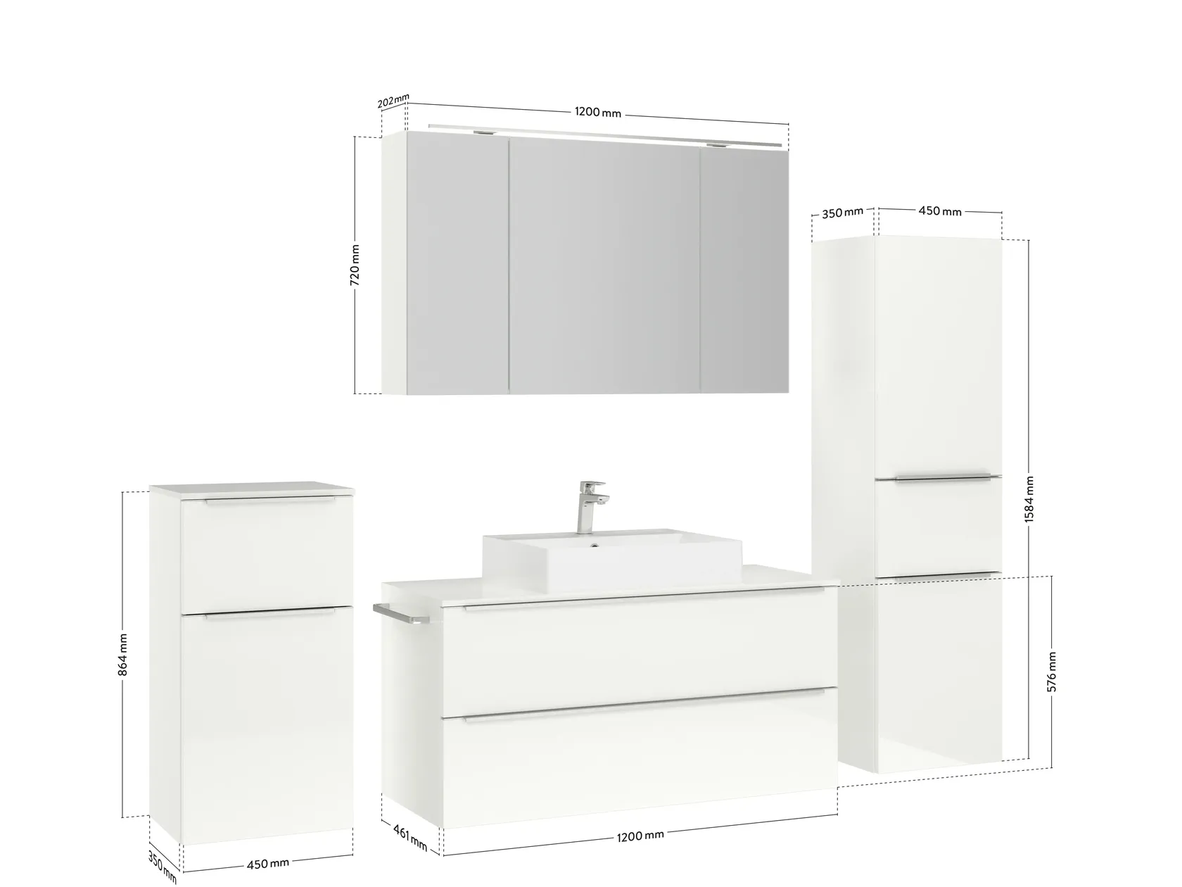 Atlas Ensemble sous vasque avec miroir et colonnes 4