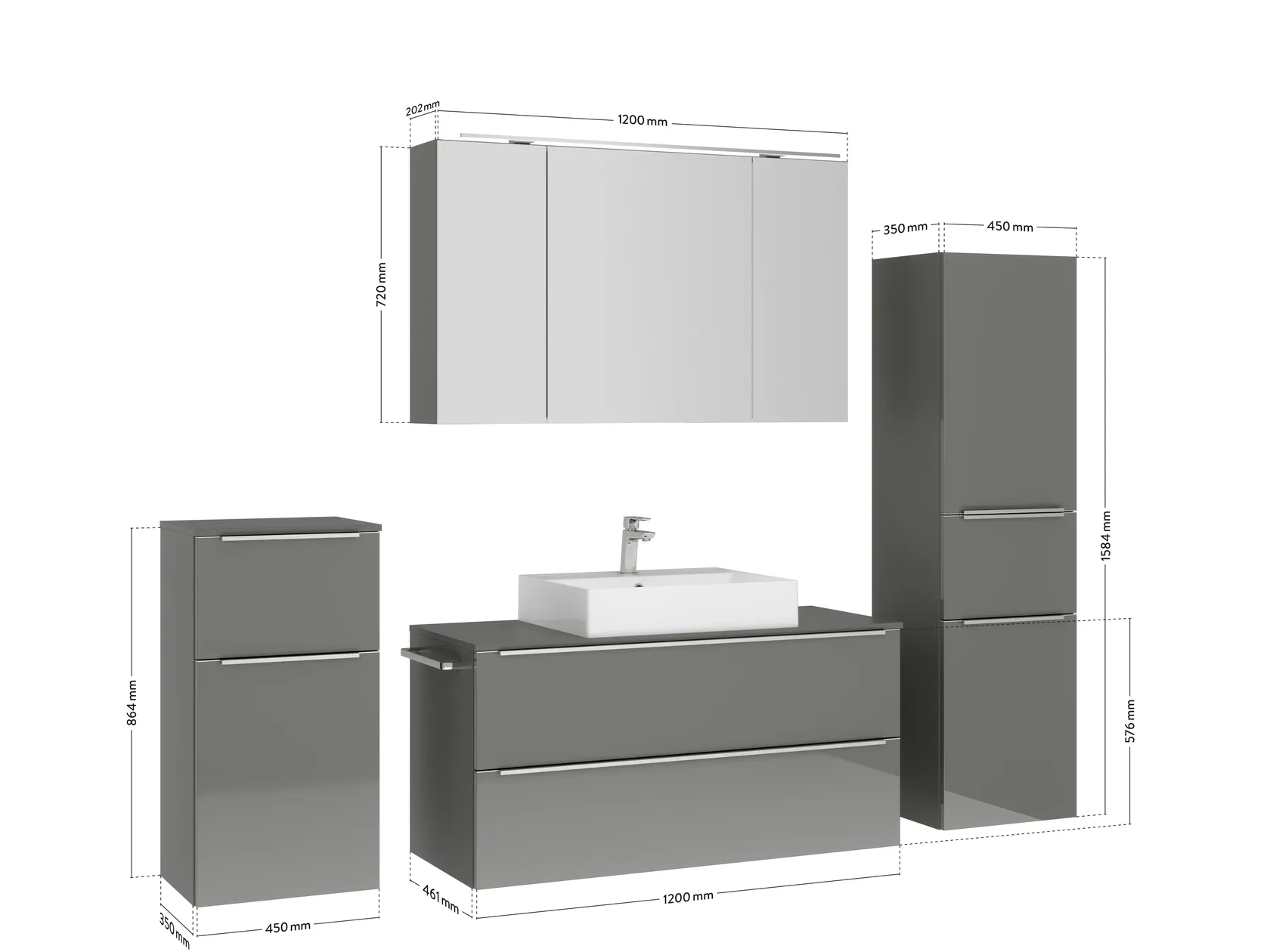 Atlas Ensemble sous vasque avec miroir et colonnes 4