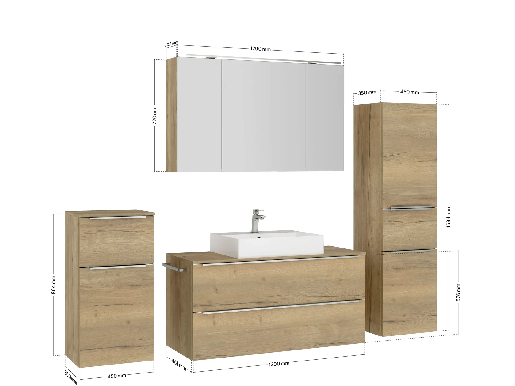 Atlas Ensemble sous vasque avec miroir et colonnes 4