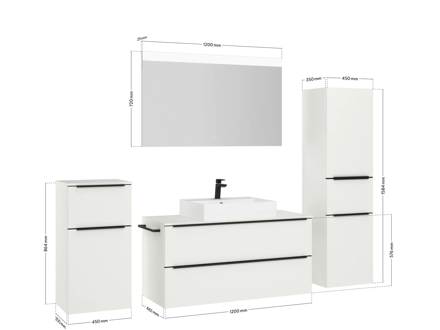 Atlas Ensemble sous vasque avec miroir et colonnes 4