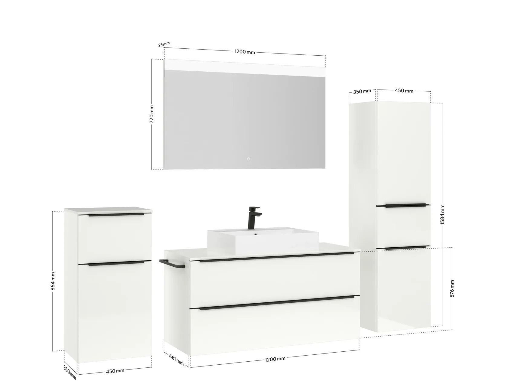 Atlas Ensemble sous vasque avec miroir et colonnes 4