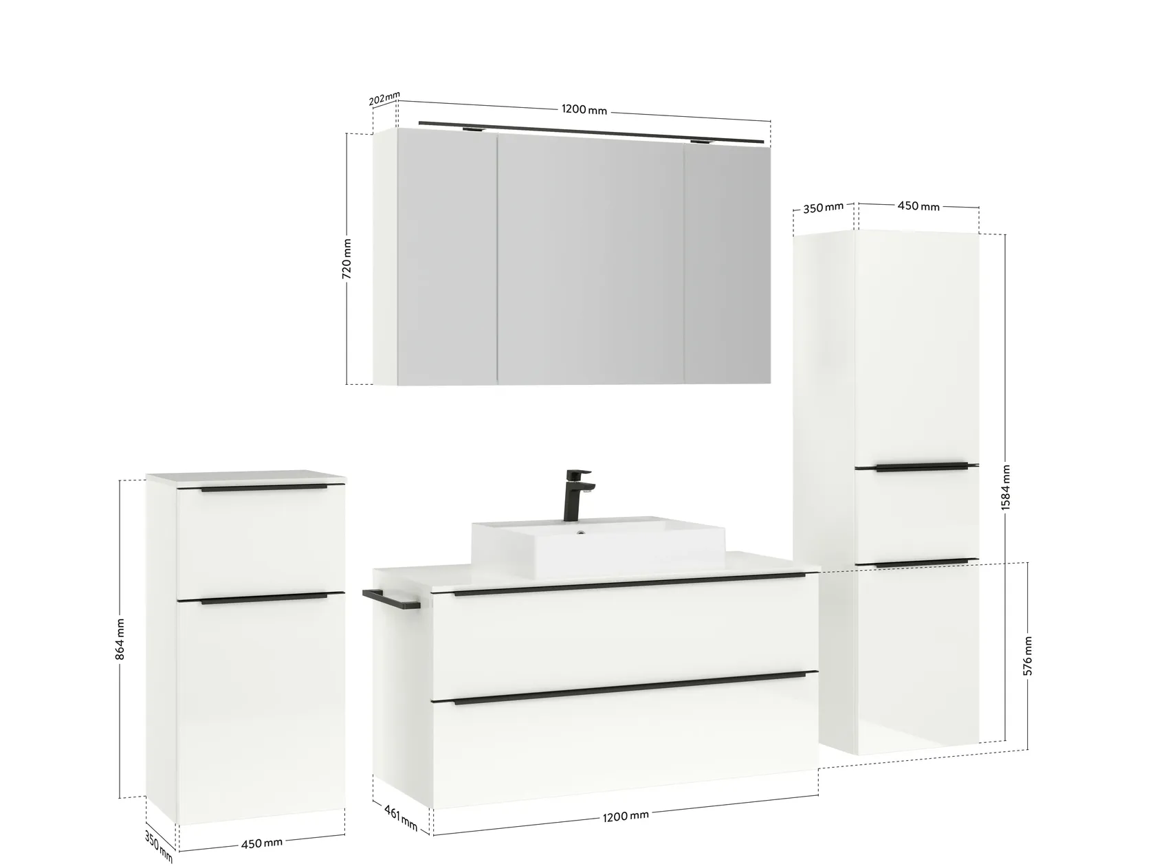 Atlas Ensemble sous vasque avec miroir et colonnes 4