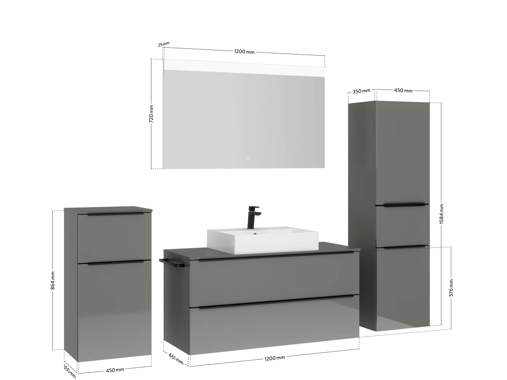 Atlas Ensemble sous vasque avec miroir et colonnes 4