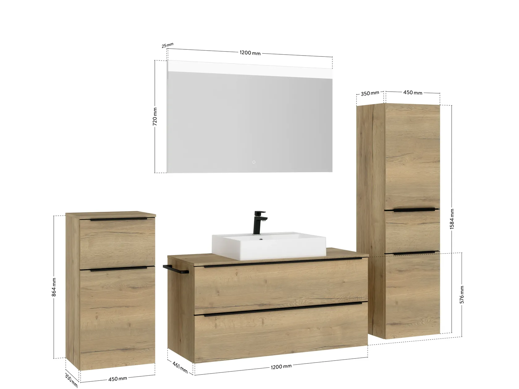 Atlas Ensemble sous vasque avec miroir et colonnes 4