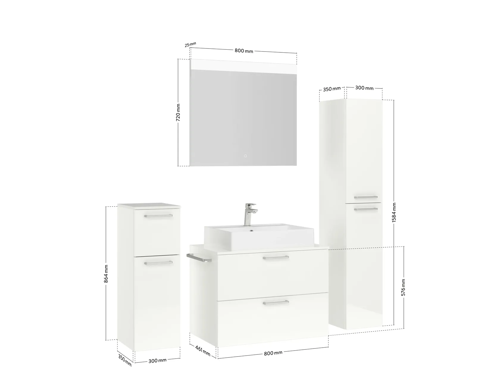 Atlas Ensemble sous vasque avec miroir et colonnes 4