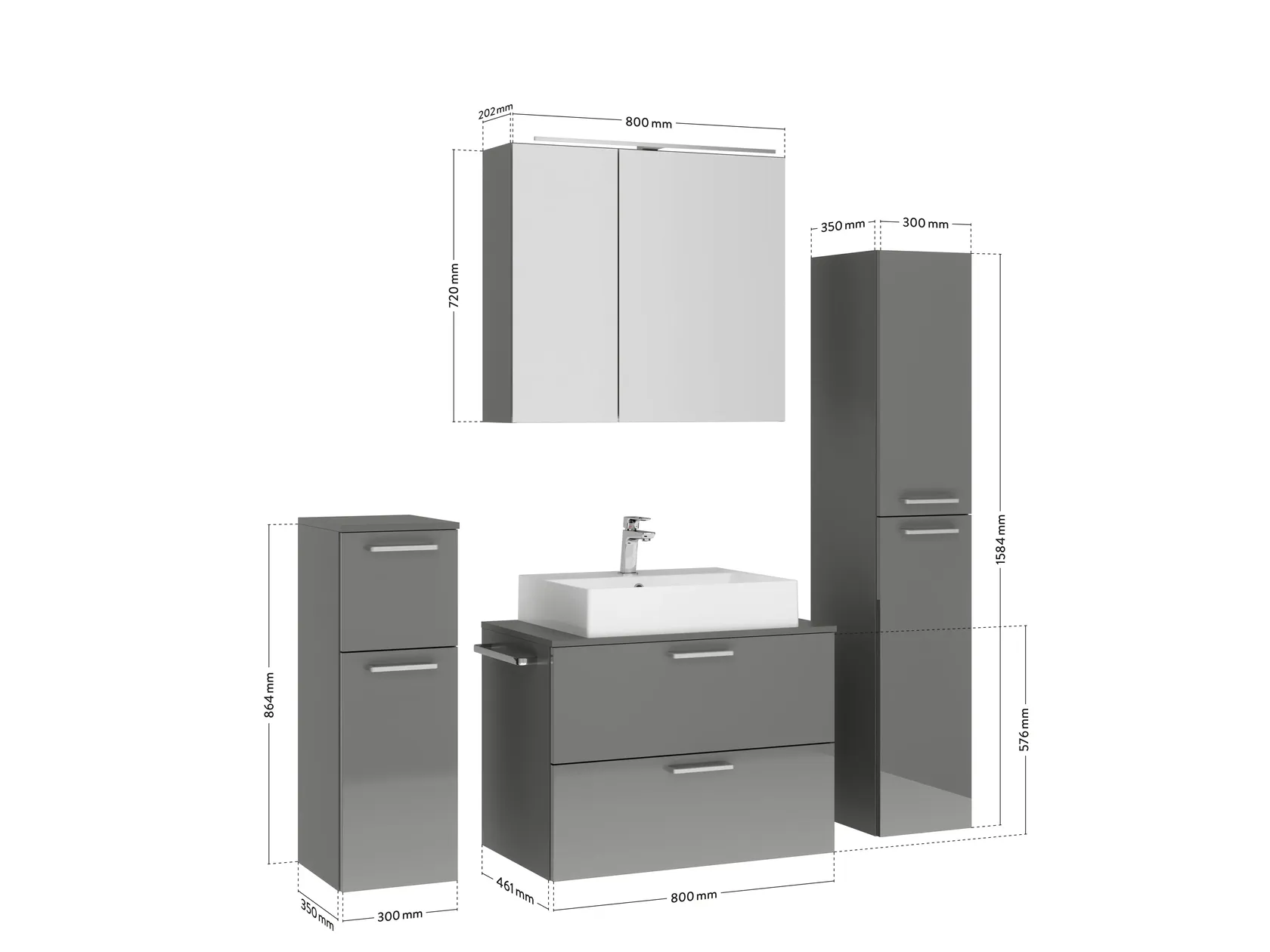 Atlas Ensemble sous vasque avec miroir et colonnes 4