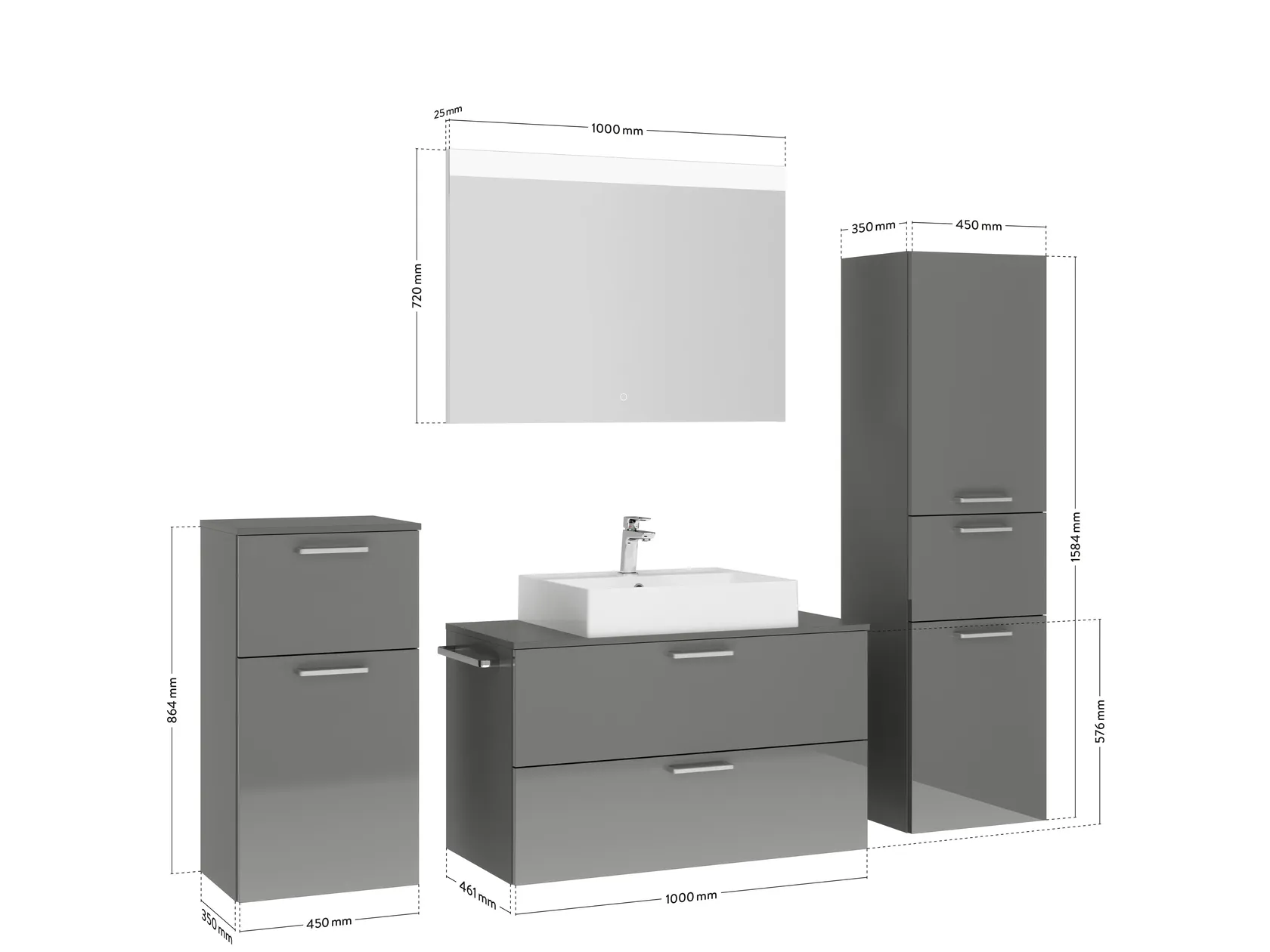 Atlas Ensemble sous vasque avec miroir et colonnes 4