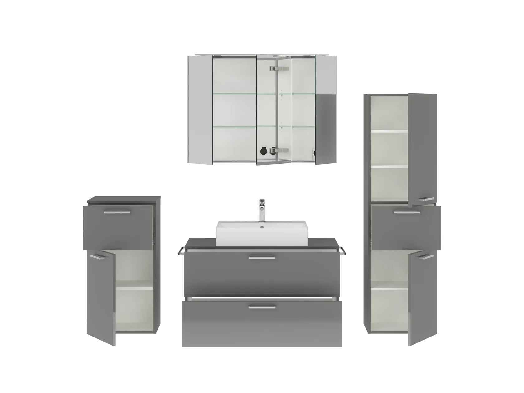 Atlas Ensemble sous vasque avec miroir et colonnes 2