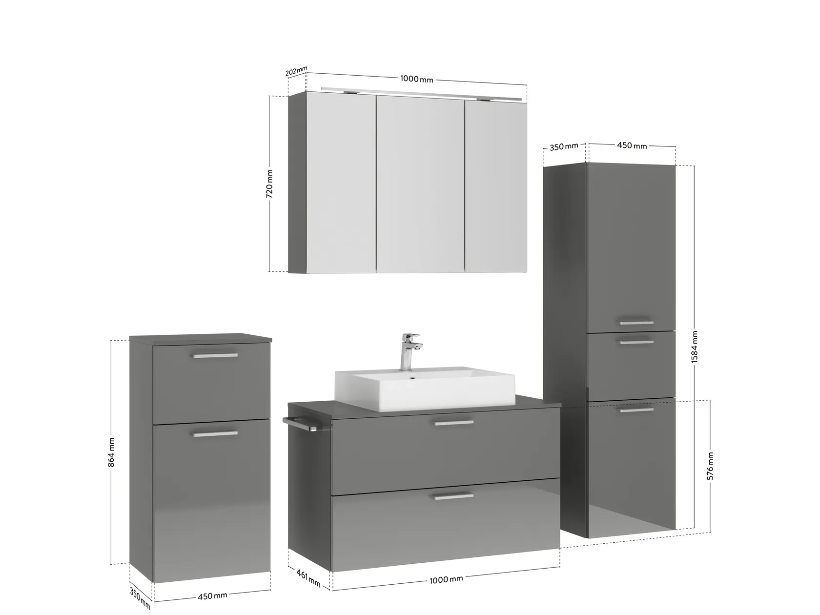 Atlas Ensemble sous vasque avec miroir et colonnes 4