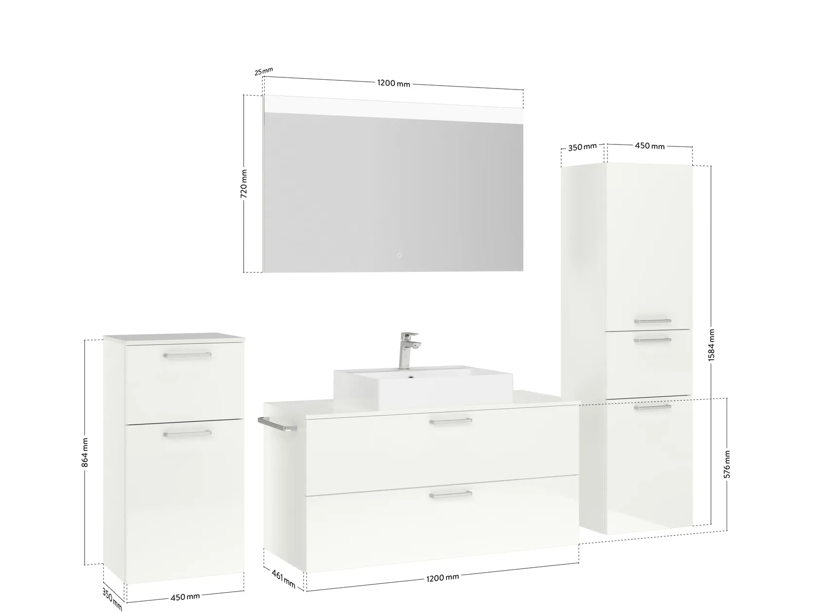 Atlas Ensemble sous vasque avec miroir et colonnes 4