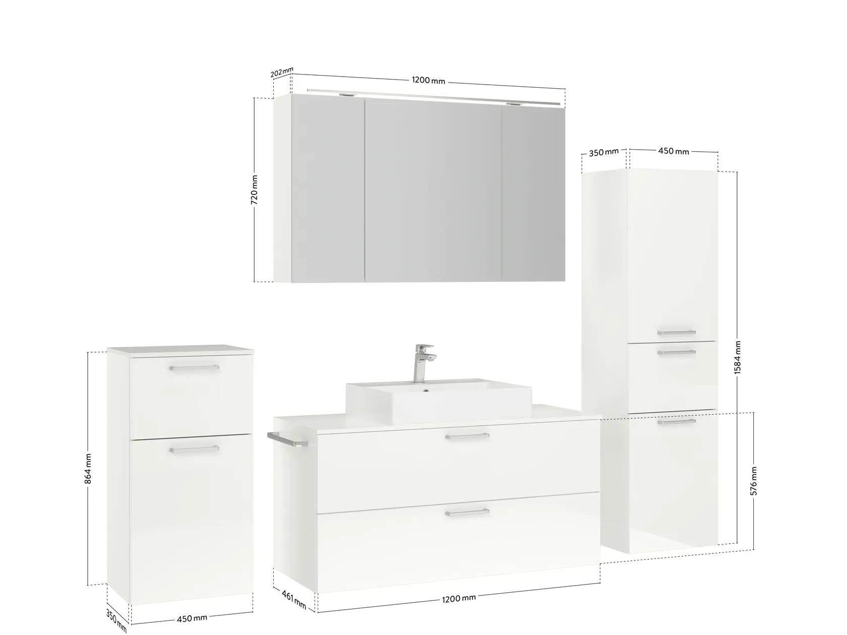 Atlas Ensemble sous vasque avec miroir et colonnes 4