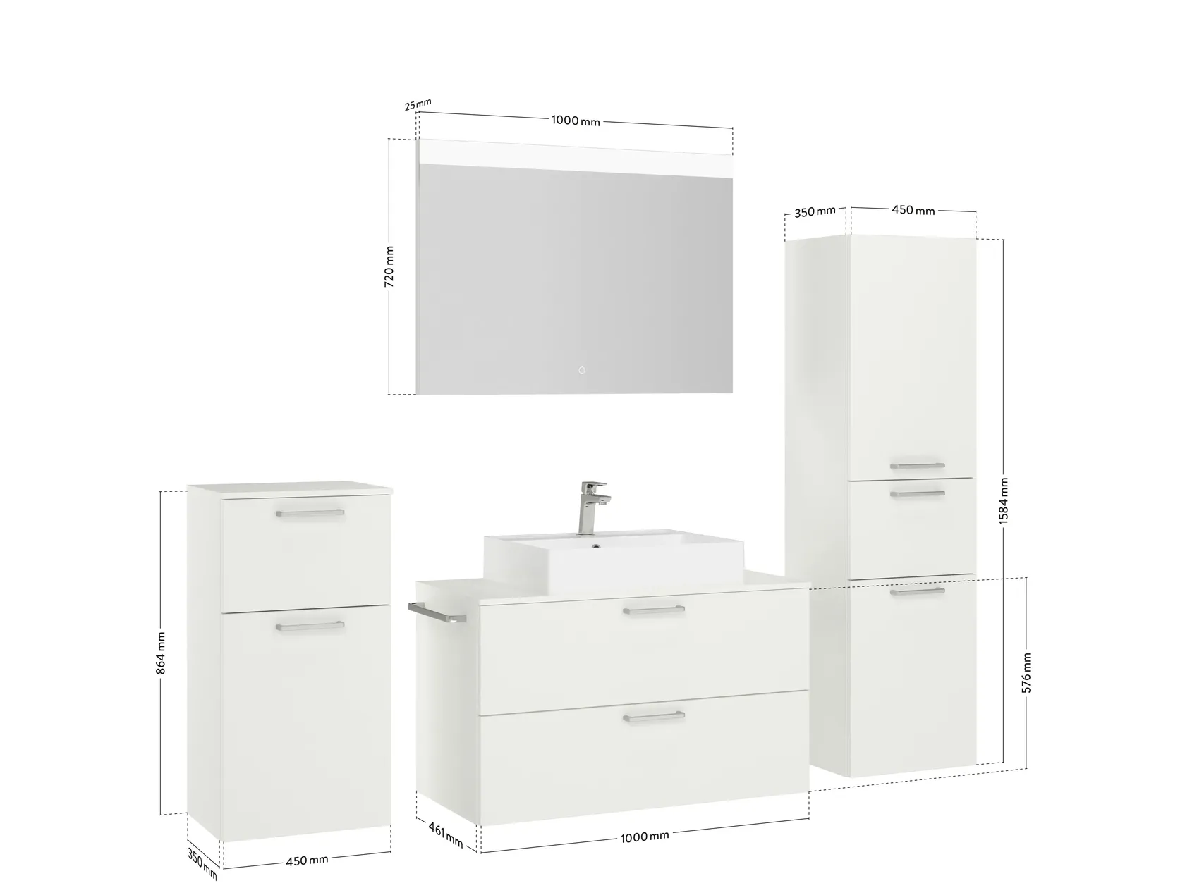 Atlas Ensemble sous vasque avec miroir et colonnes 2