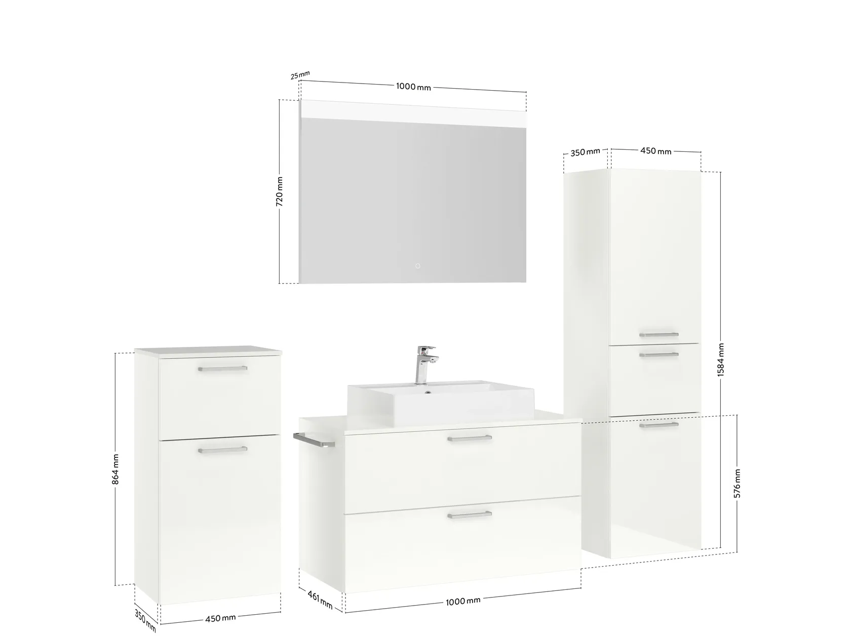 Atlas Ensemble sous vasque avec miroir et colonnes 2