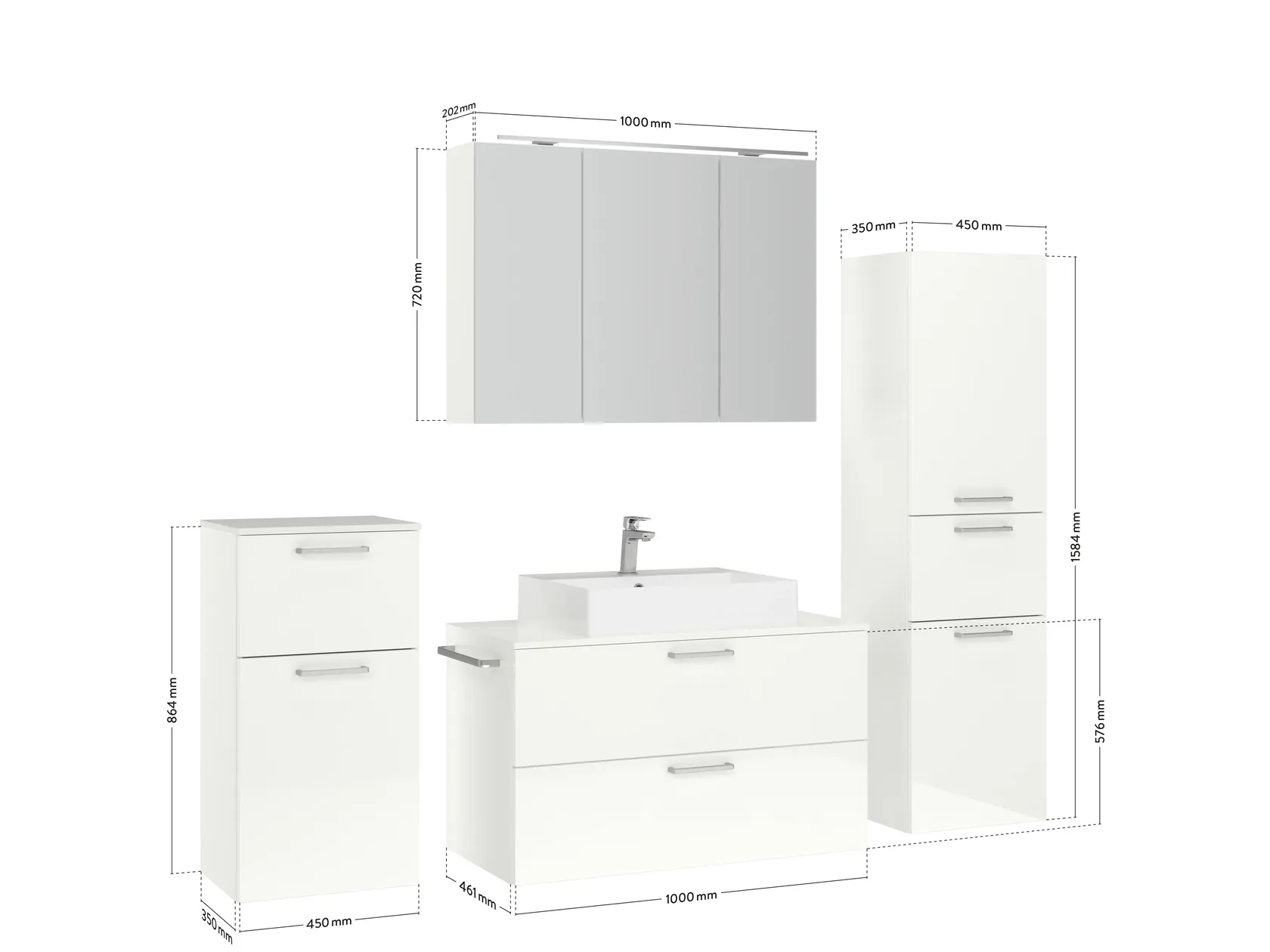 Atlas Ensemble sous vasque avec miroir et colonnes 2