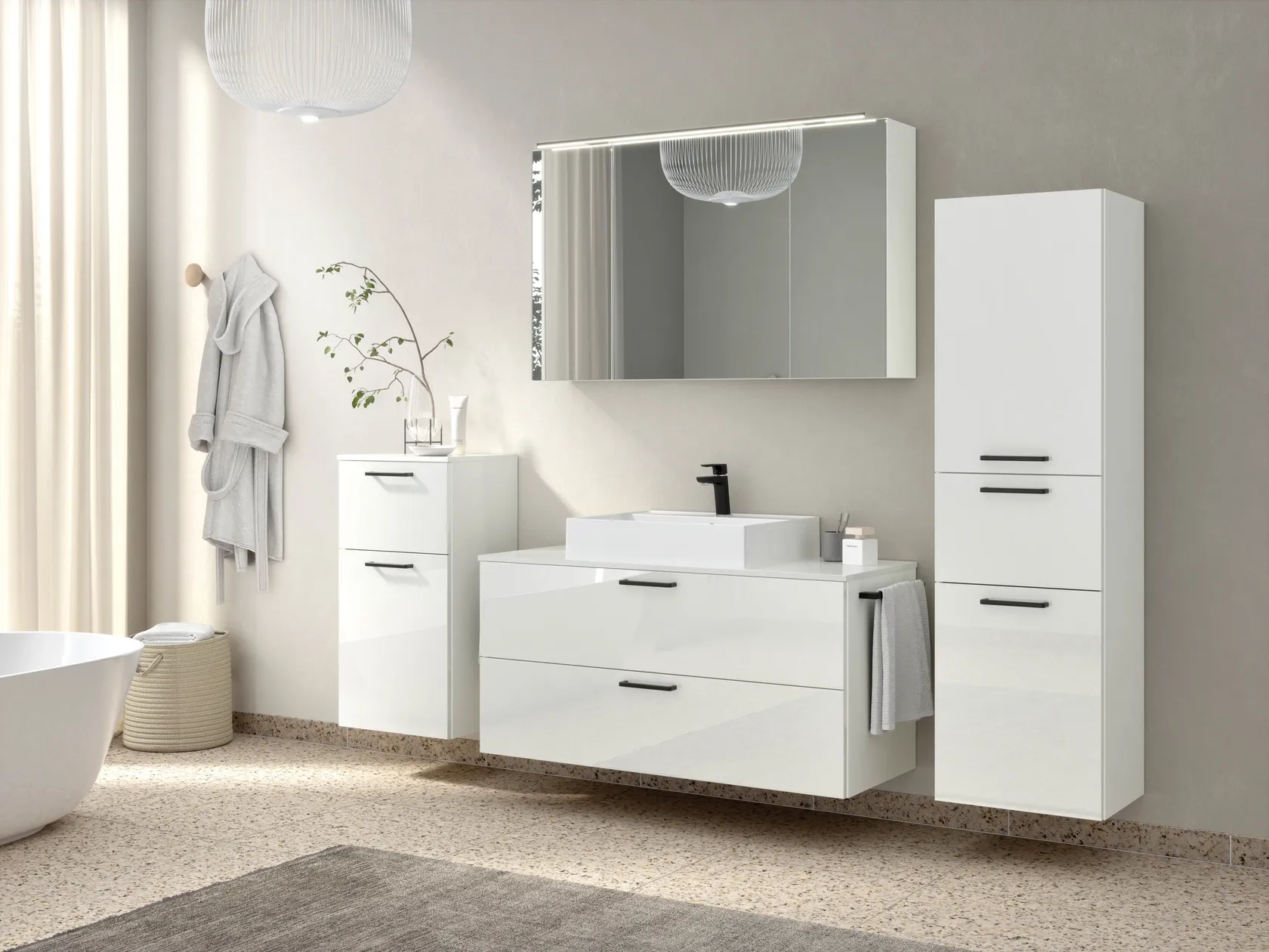 Atlas Ensemble sous vasque avec miroir et colonnes 0