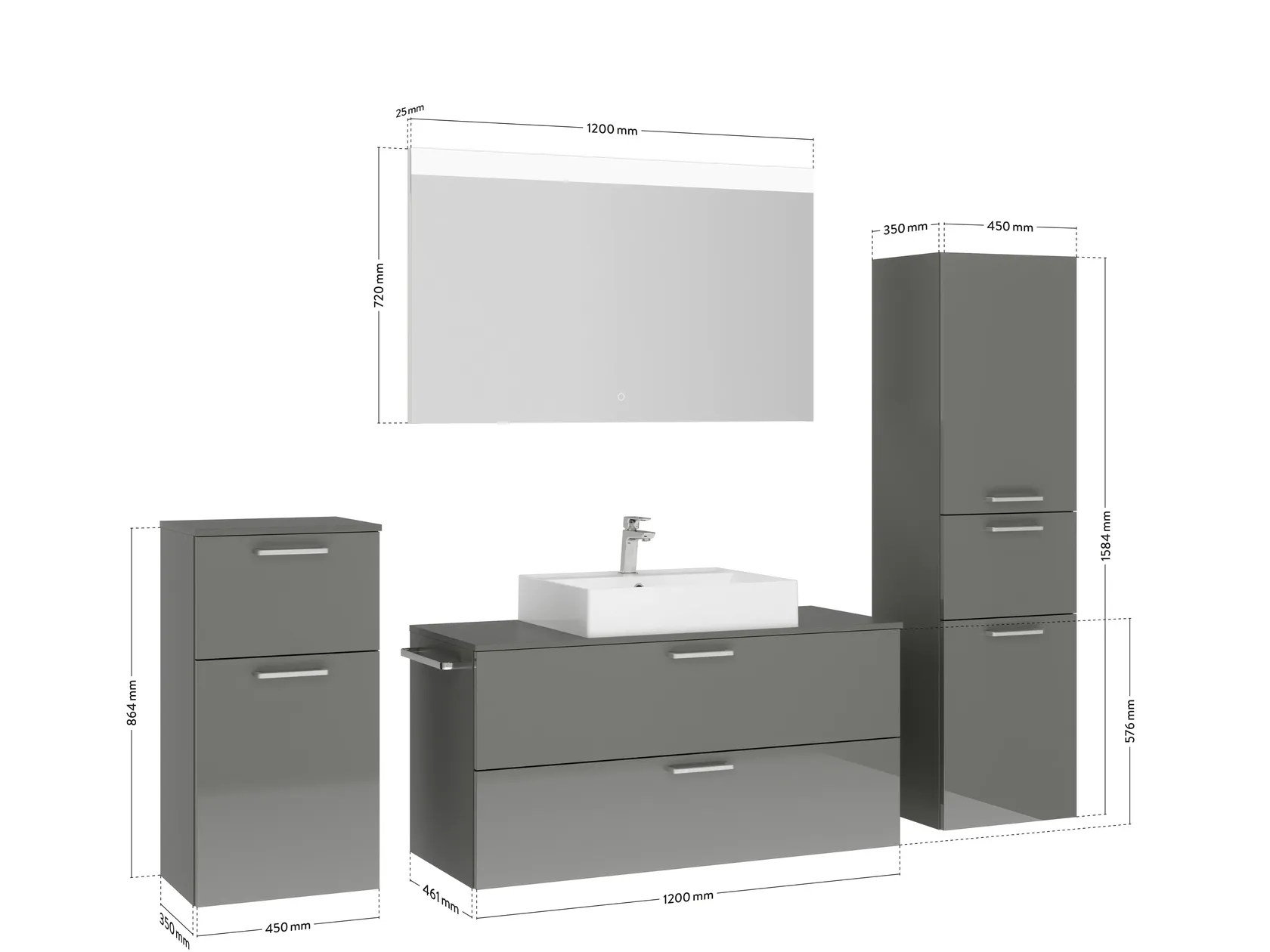 Atlas Ensemble sous vasque avec miroir et colonnes 2