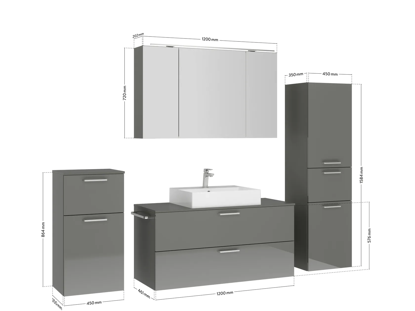 Atlas Ensemble sous vasque avec miroir et colonnes 2