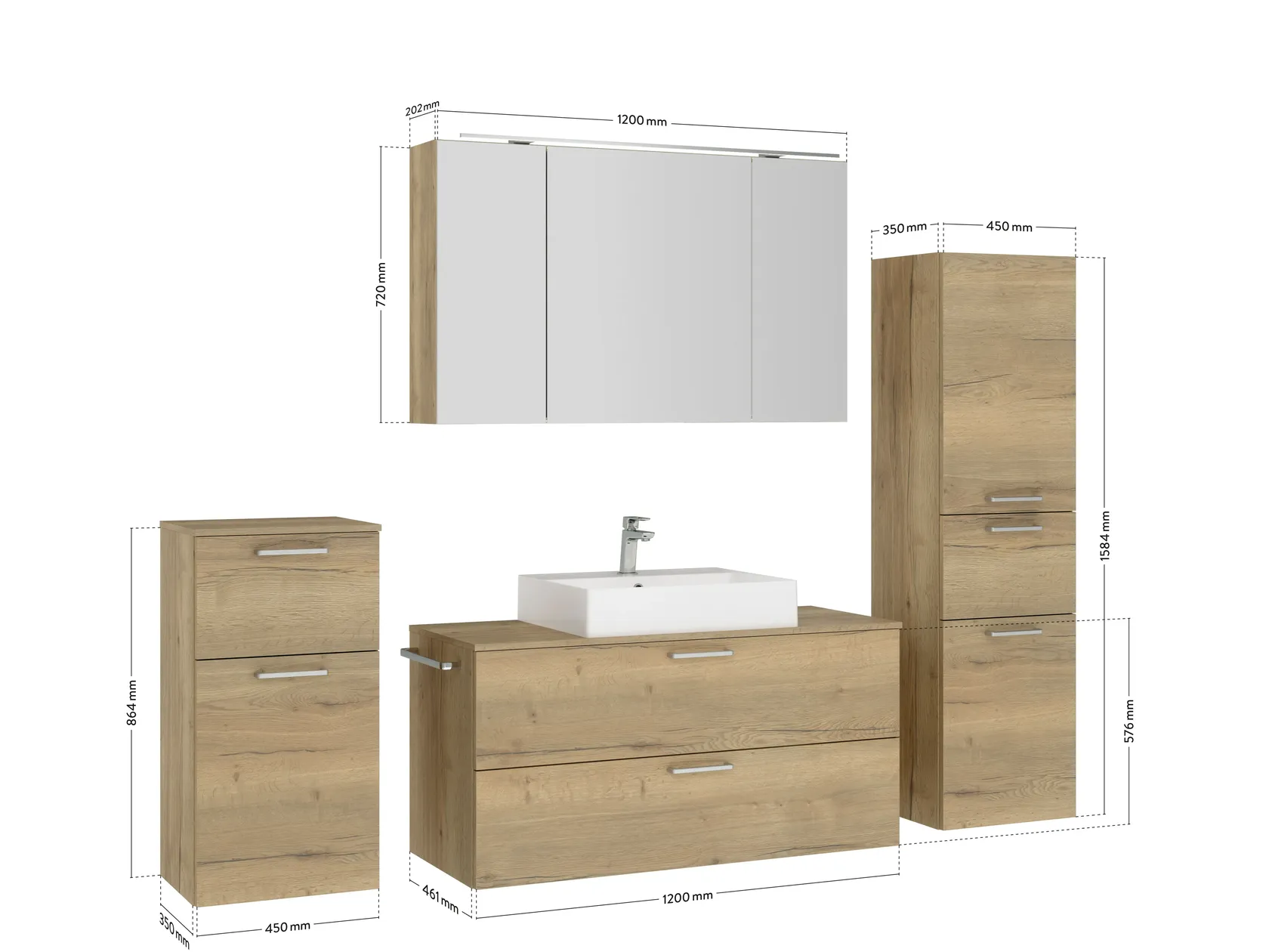 Atlas Ensemble sous vasque avec miroir et colonnes 2