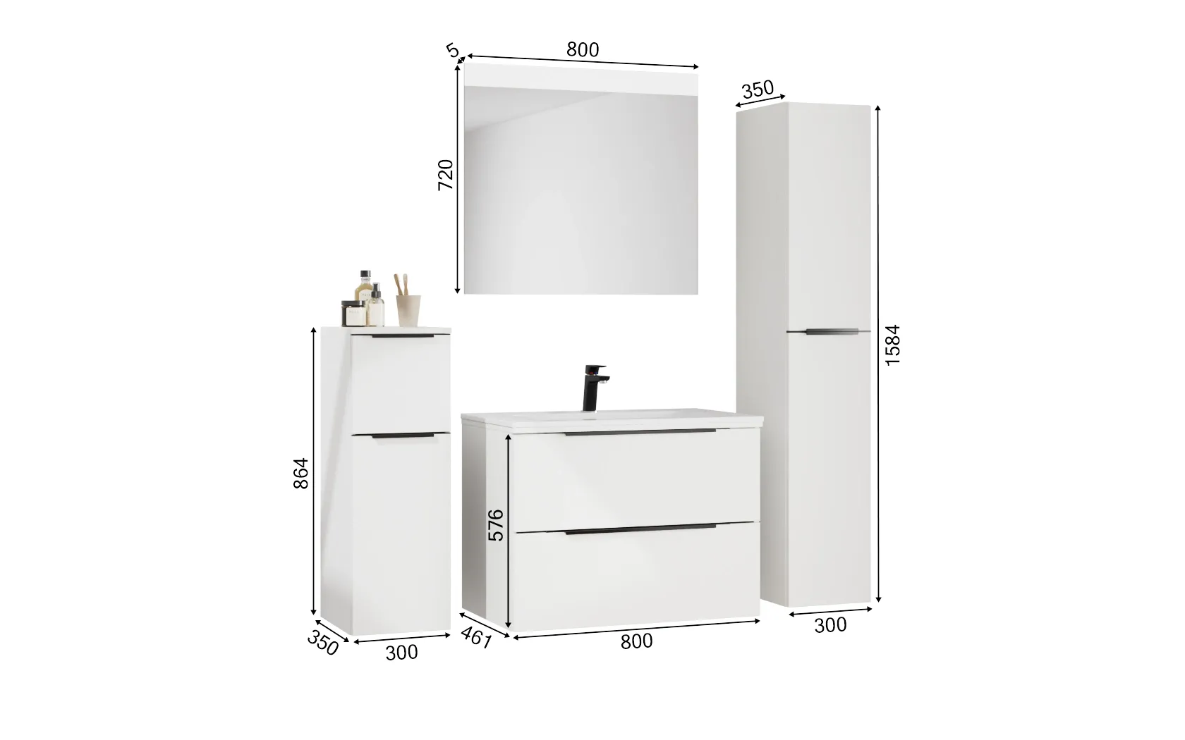 Atlas Ensemble sous vasque avec miroir et colonnes 1
