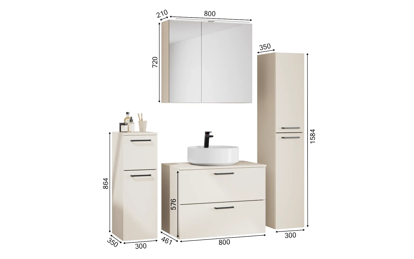 Atlas Ensemble sous vasque avec miroir et colonnes 1