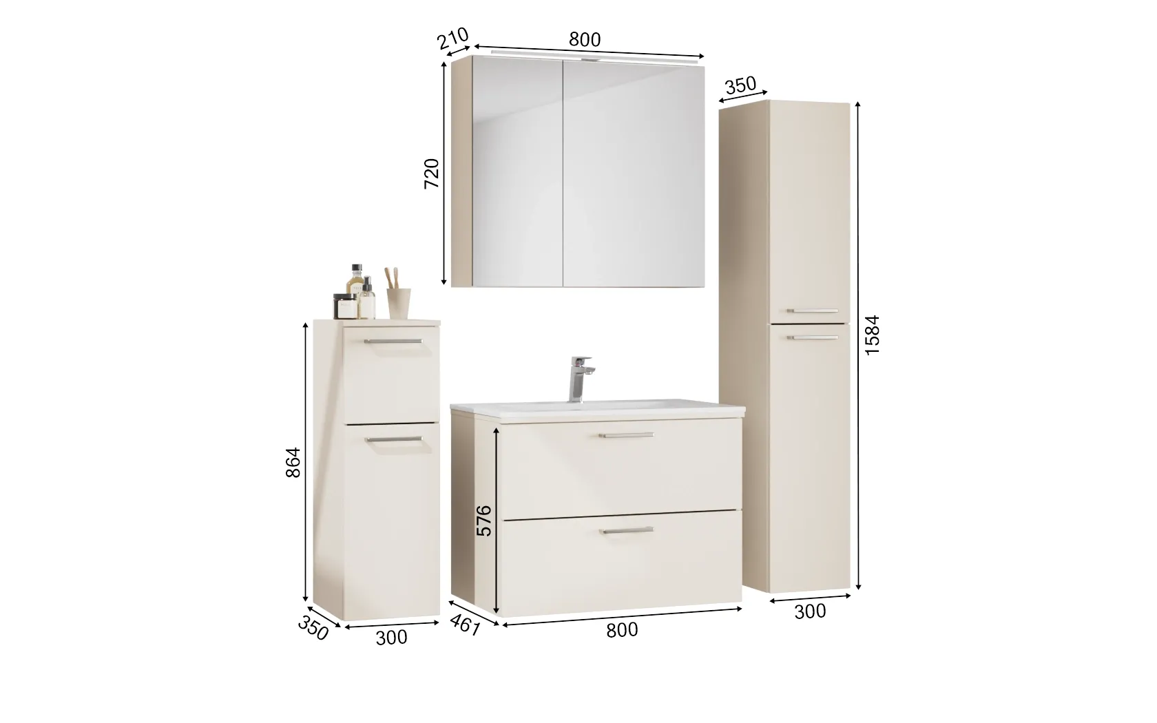 Atlas Ensemble sous vasque avec miroir et colonnes 1