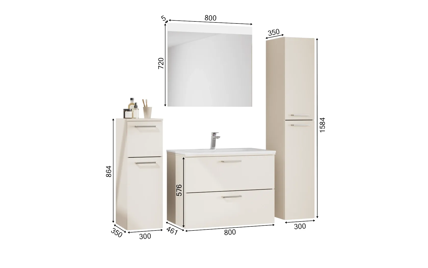 Atlas Ensemble sous vasque avec miroir et colonnes 1