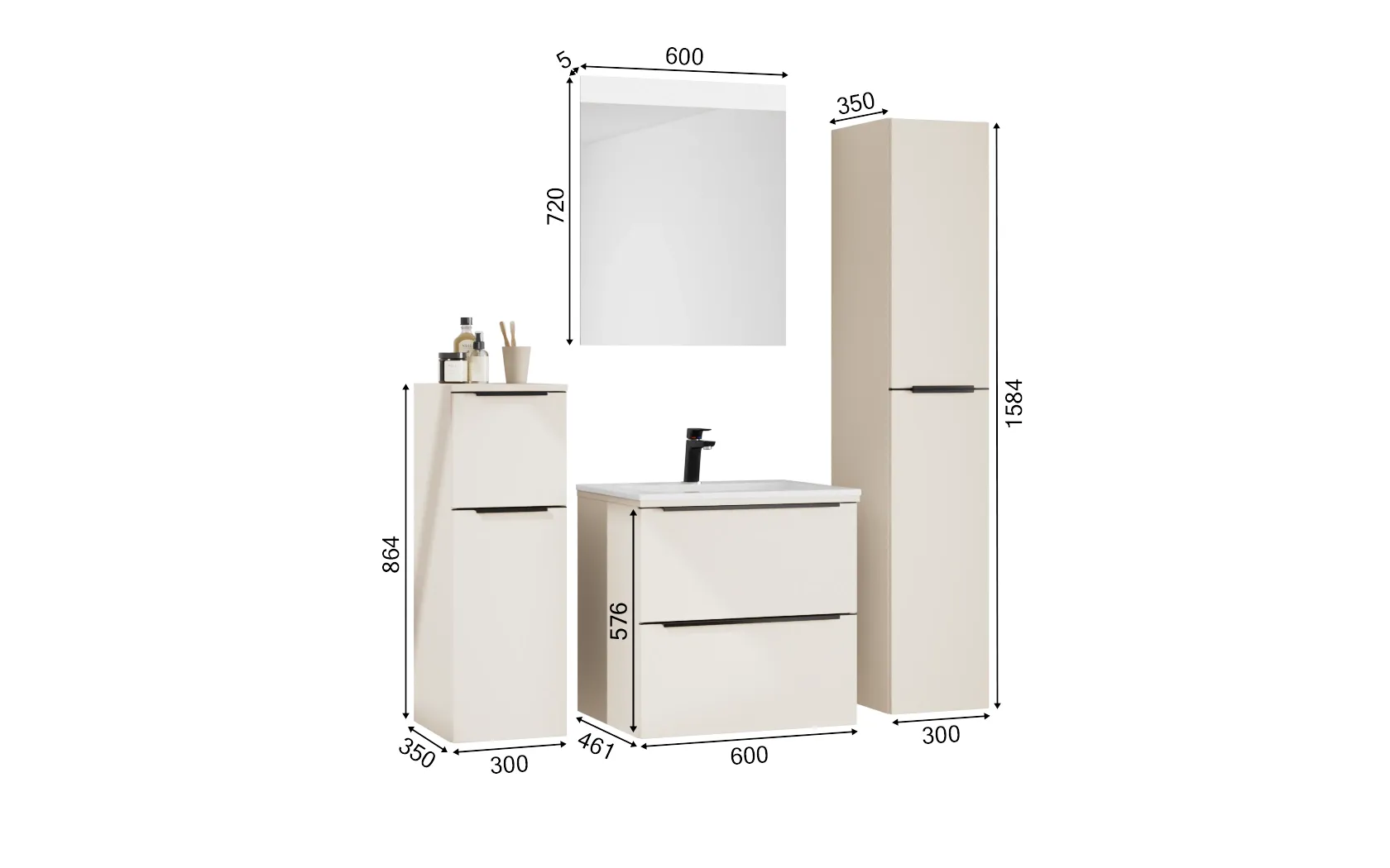Atlas Ensemble sous vasque avec miroir et colonnes 1