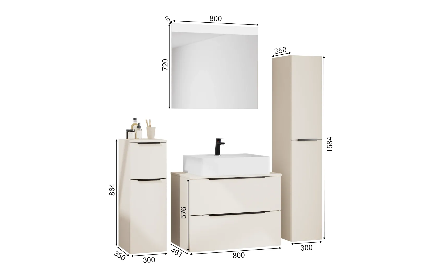 Atlas Ensemble sous vasque avec miroir et colonnes 1